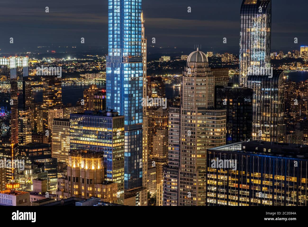 Dusck cityscape of midtown skyscrapers and buildingds view from rooftop Rockefeller Center Stock Photo