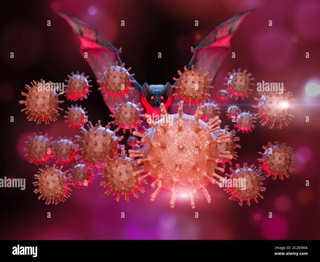 Coronavirus cell and bat virus concept Stock Photo
