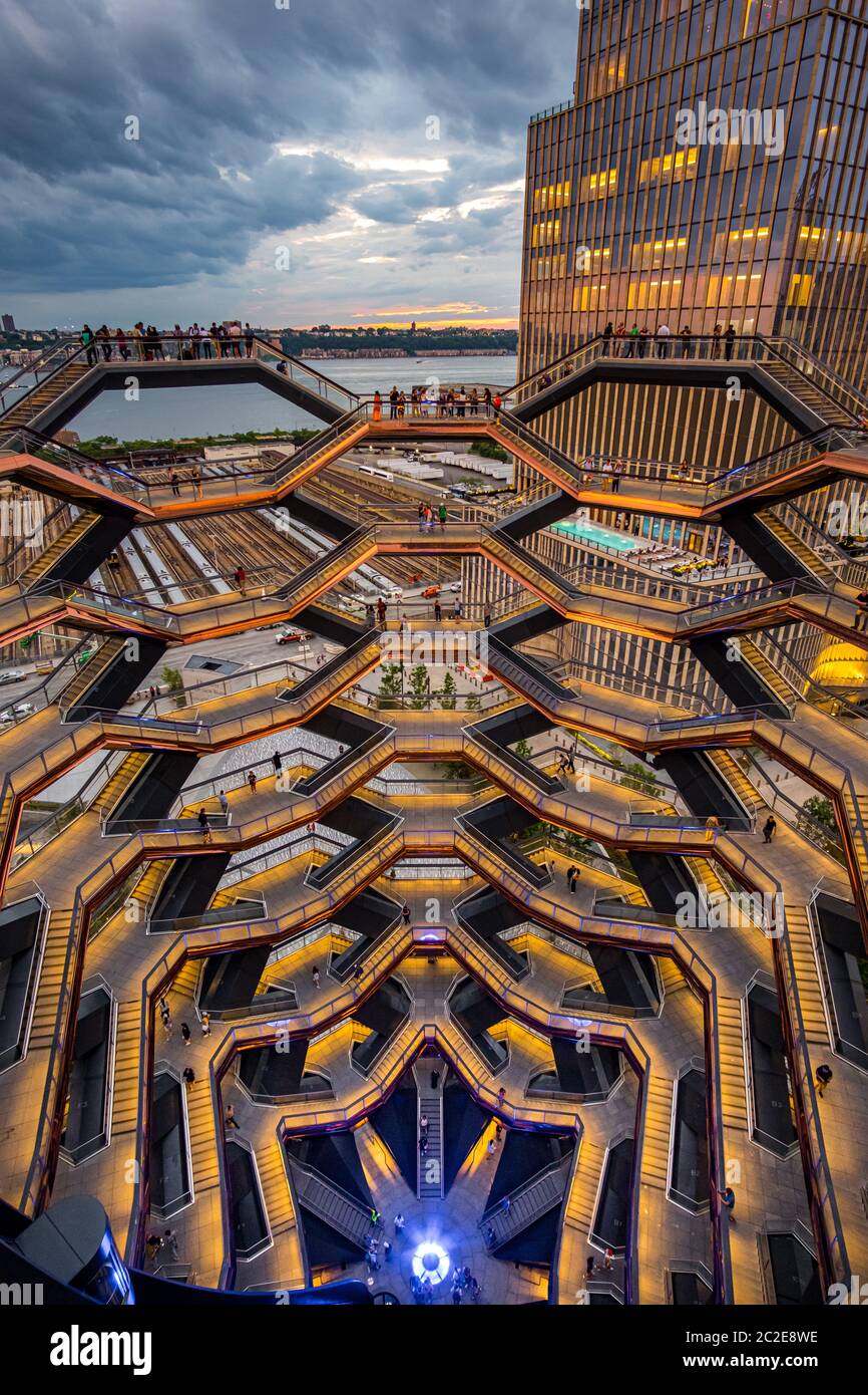 Modern architecture building Vessel spiral staircase is the centerpiece of the Hudson Yards in New York City Stock Photo