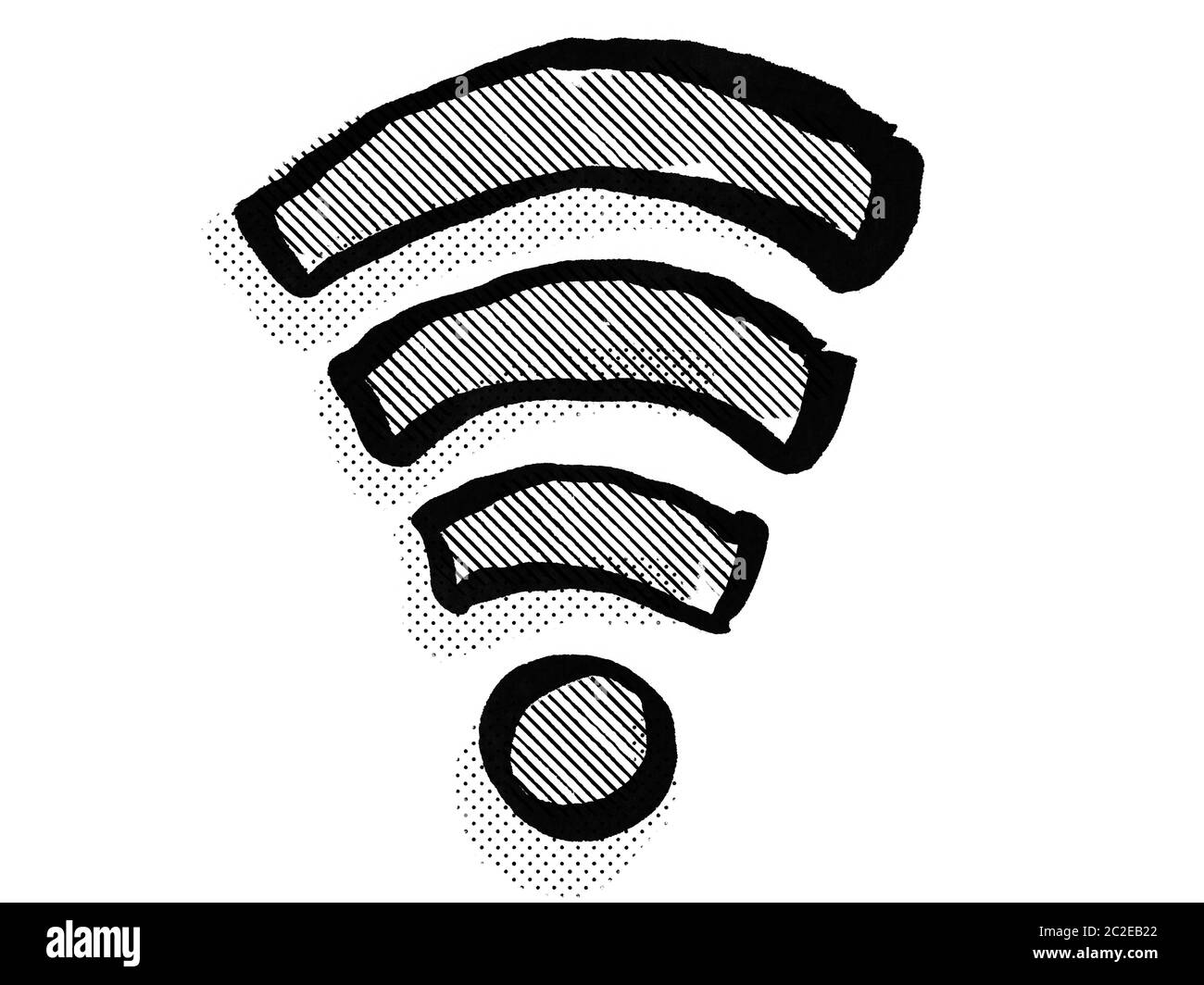 Retro cartoon style drawing of a wifi internet connection symbol icon on isolated white background done in black and white Stock Photo