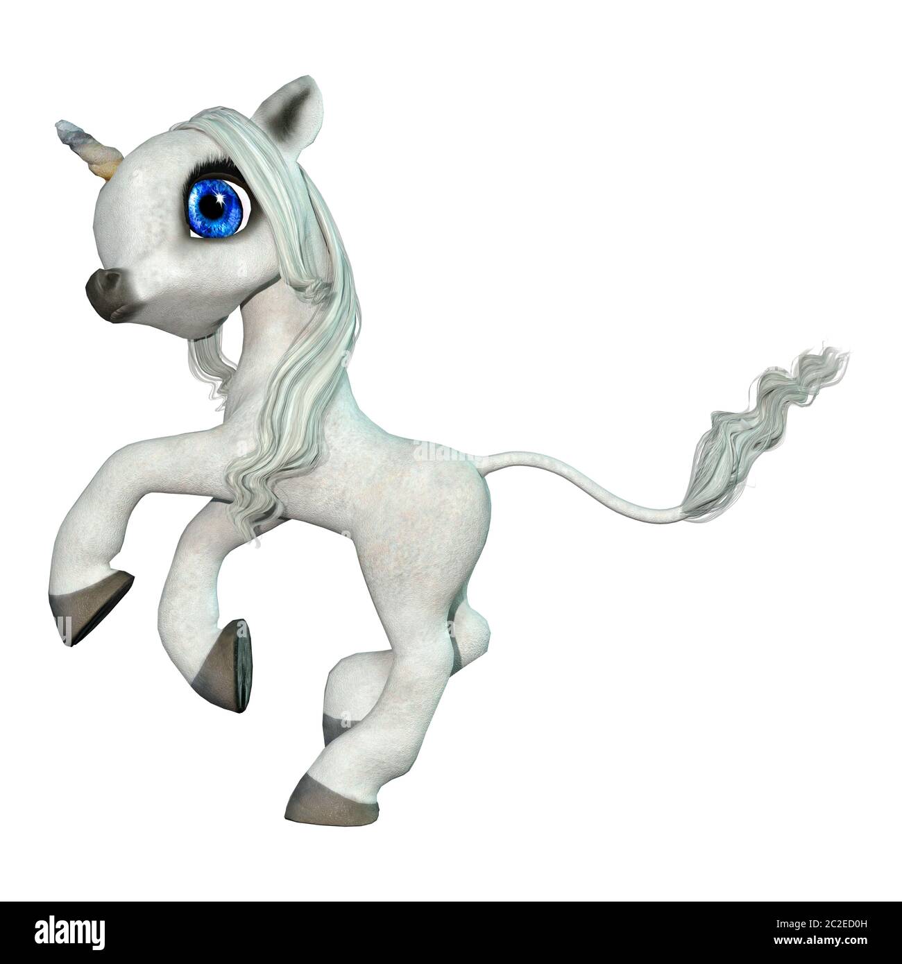 3D rendering of a little fantasy white unicorn isolated on white ...
