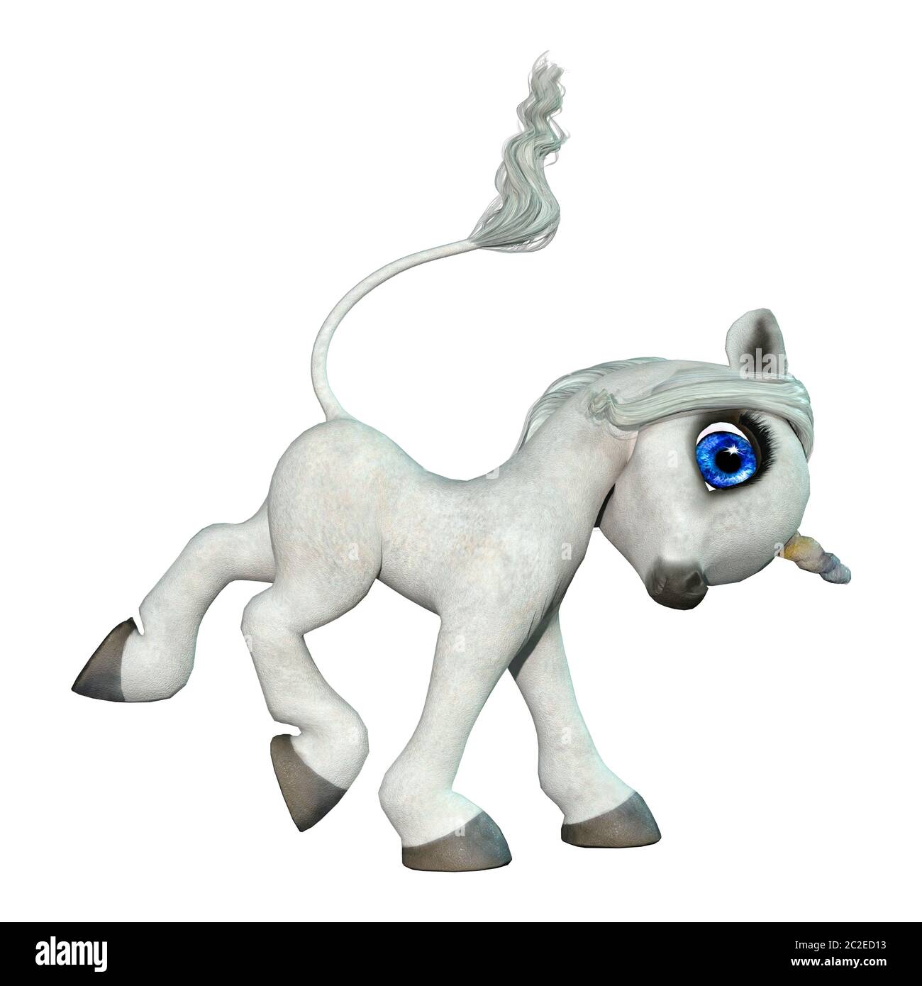 3D rendering of a little fantasy white unicorn isolated on white ...