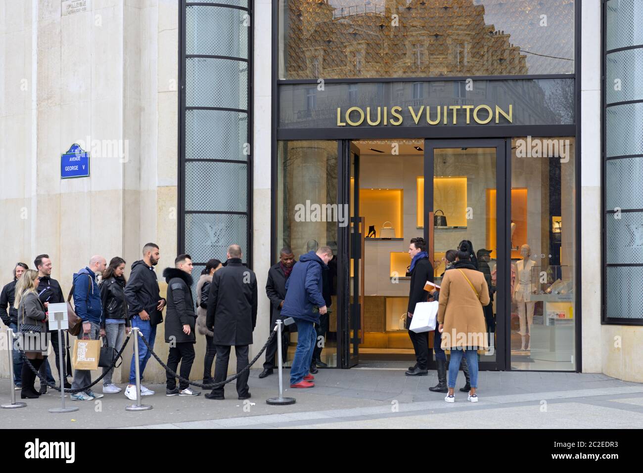 Louis Vuitton flagship store at the Champs-Elysees, Paris FR Stock Photo