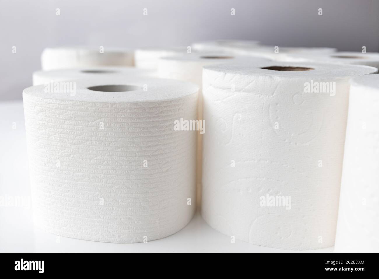 Side View of Many Rolls of Toilet Paper Stock Photo Alamy