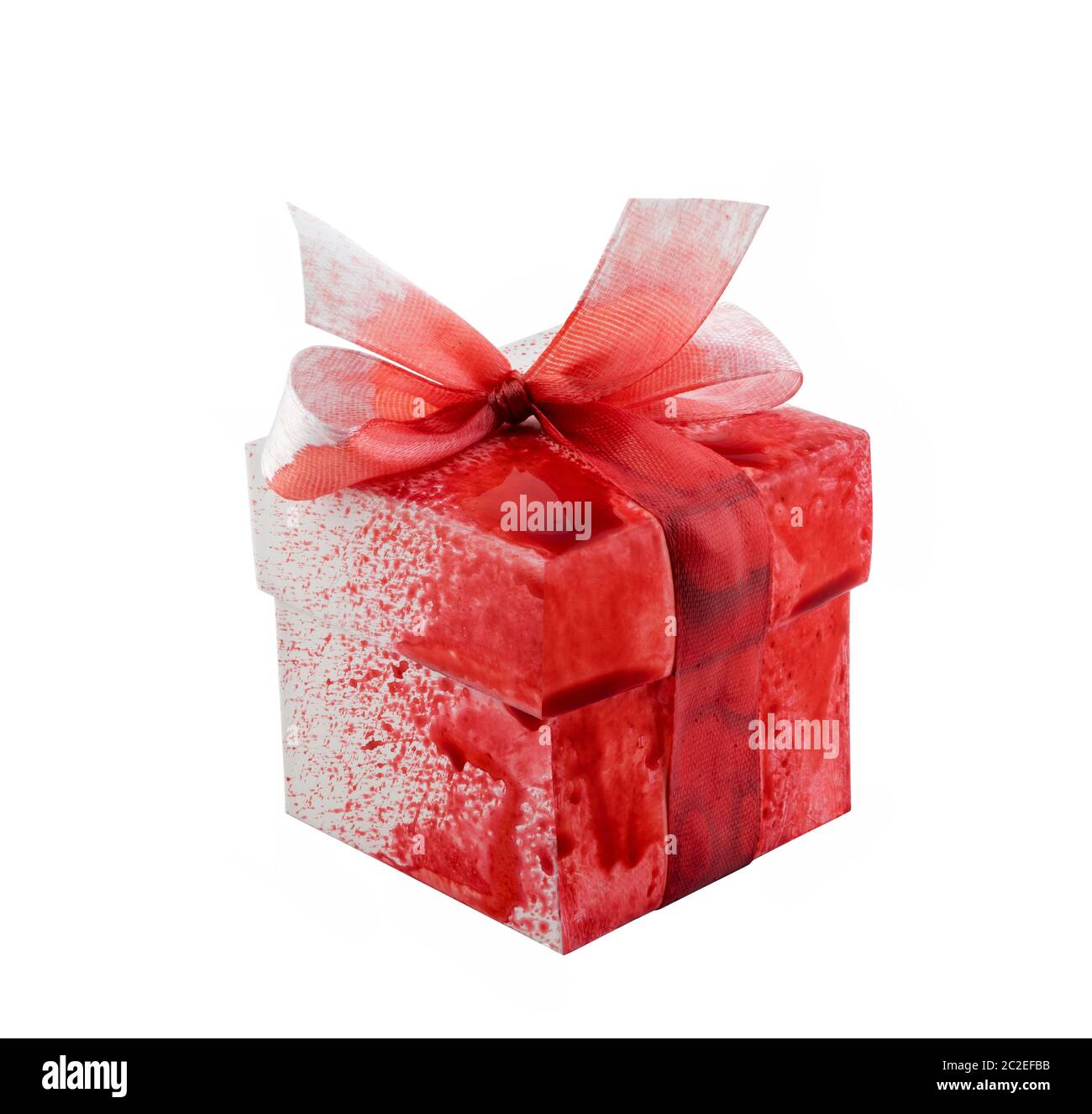 Bloody present box isolated on white background with clipping path Stock Photo
