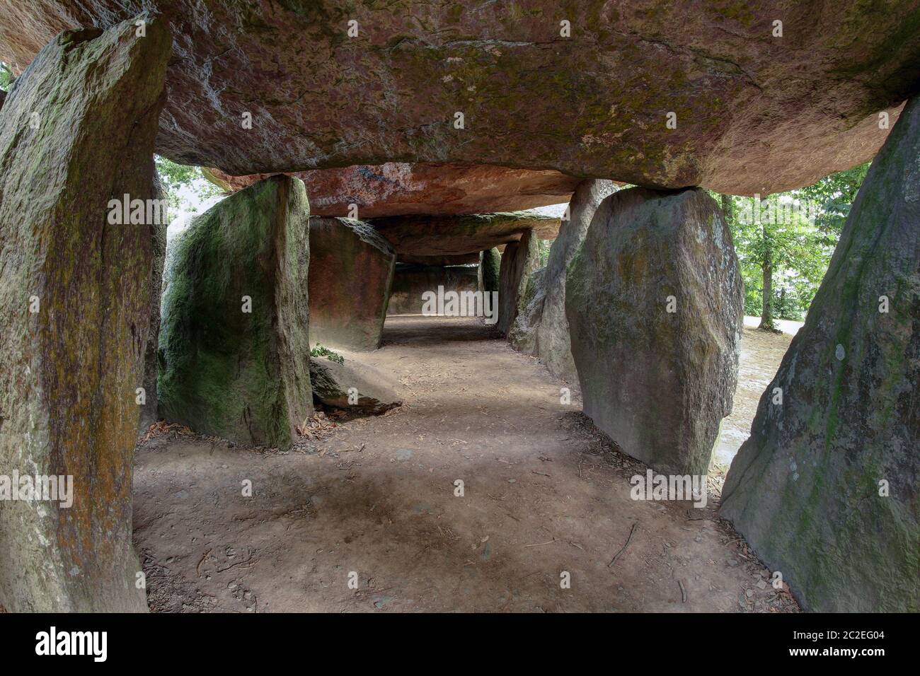 Back part of the dolmen La Roche-aux-Fees or The Fairies' Rock is a Neolithic passage grave - dolmen - located in the commune of Esse, in the French d Stock Photo