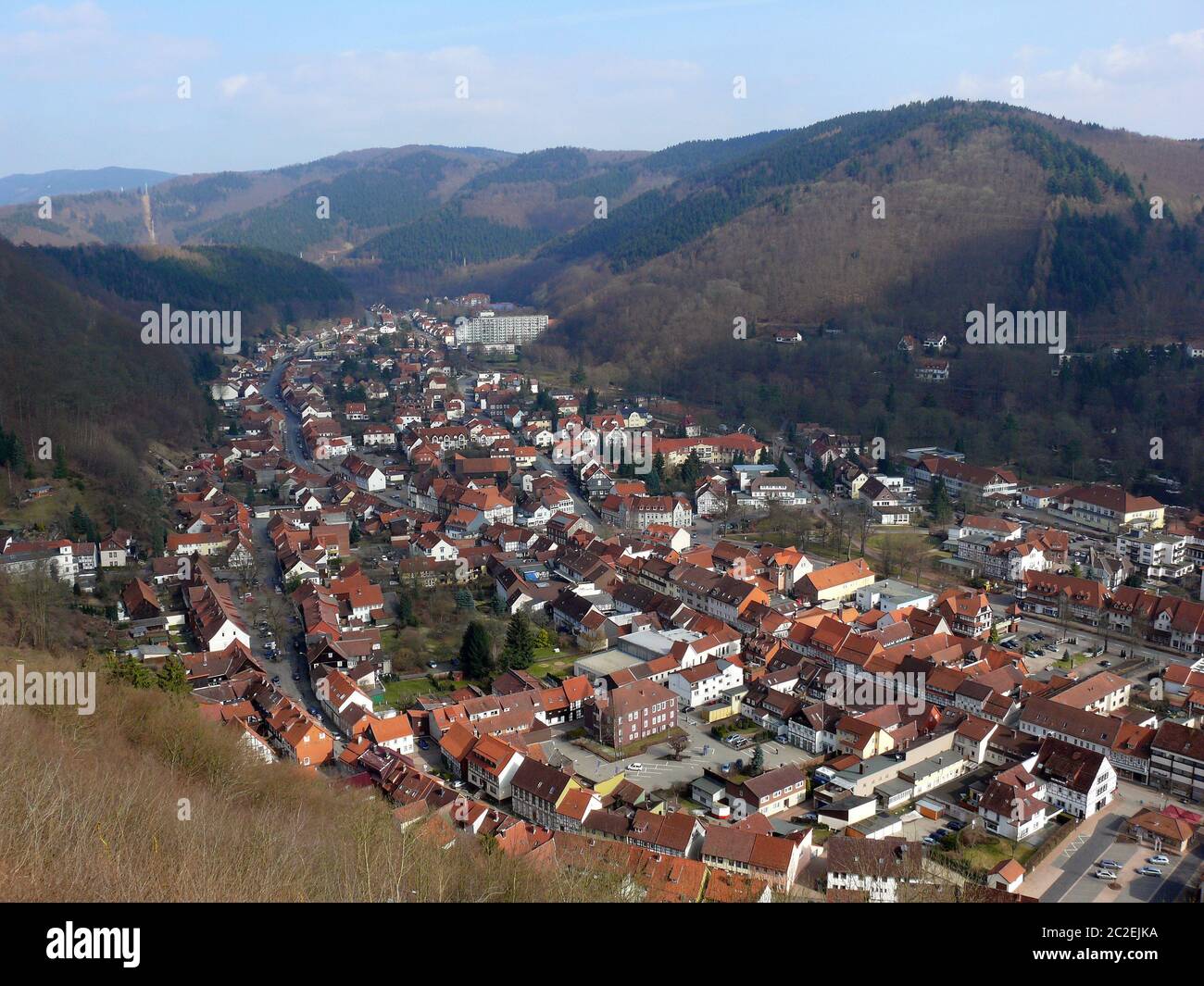 Landscape in the Harz with the town Bad Lauterberg Stock Photo