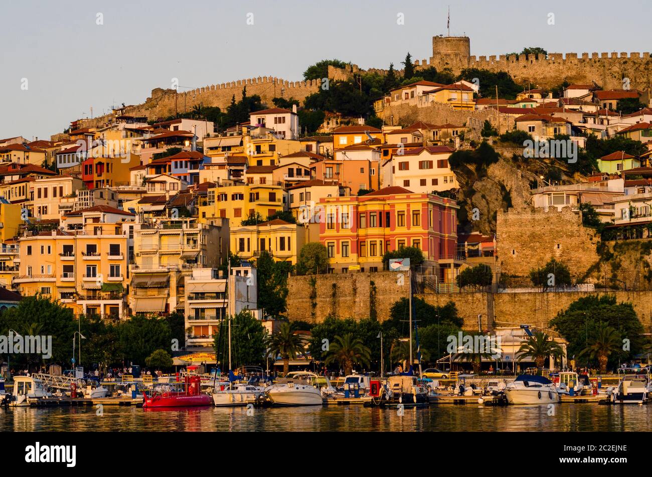 General view of the castle dominating the cityscape of Kavala Greece Stock Photo