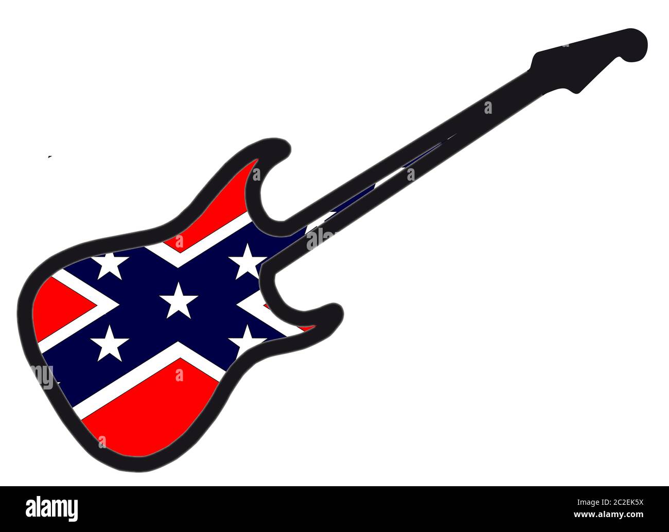 A traditional solid body electric guitar isolated over white with a Confederates rebel flag Stock Photo