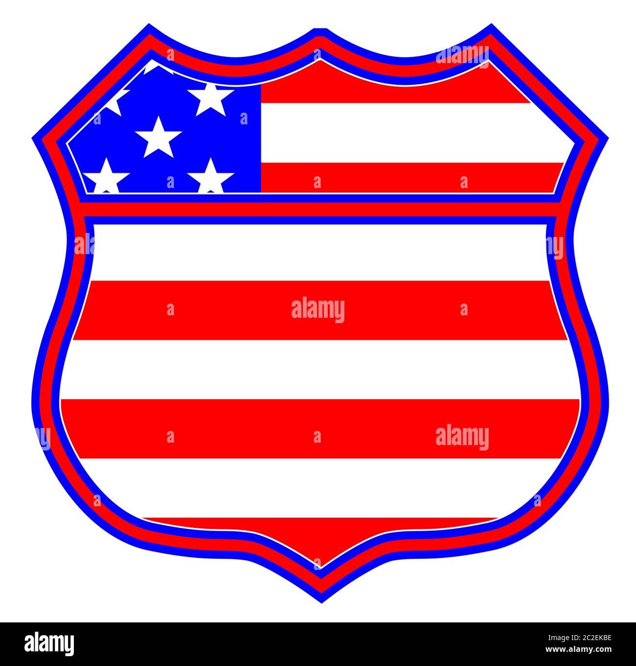 Route sixty six highway sign shape over a stars and stripes flag