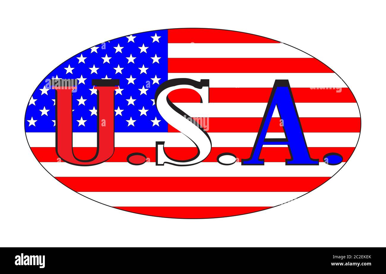 An oval rugby ball shape with the text USA and colours of the USA flag