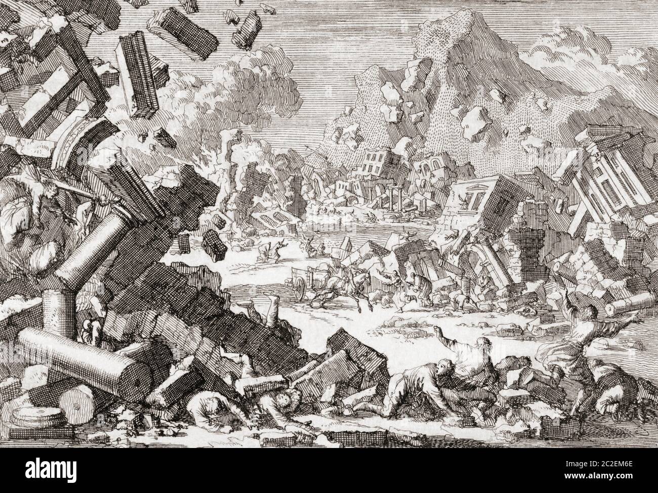 The earthquake of 1667 in Dubrovnik, Croatia, then the Republic of Ragusa.  After a work by Dutch illustrator Jan Luyken, 1649 - 1712. Stock Photo