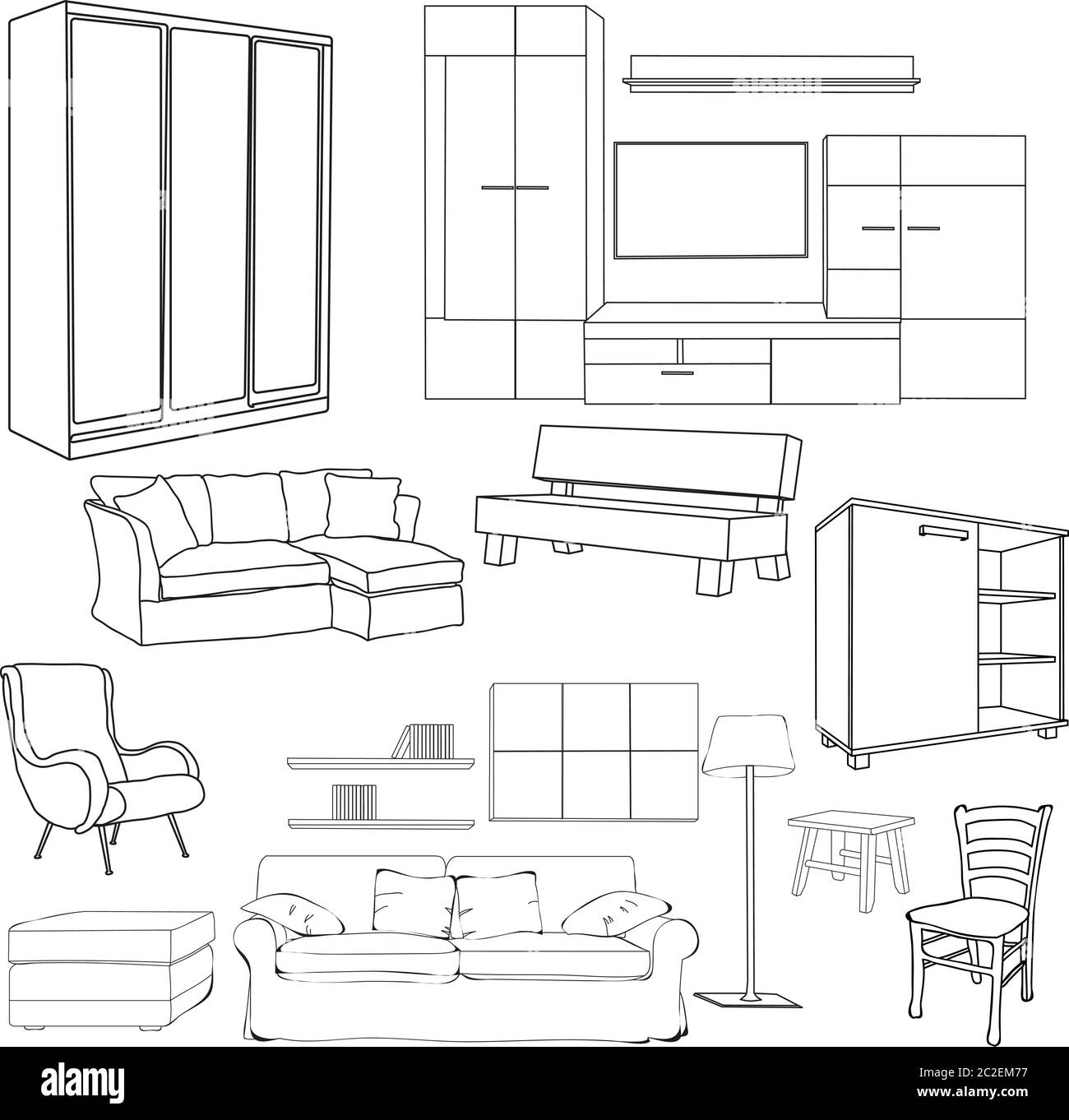 vector, isolated sketch of furniture, collection Stock Vector Image ...
