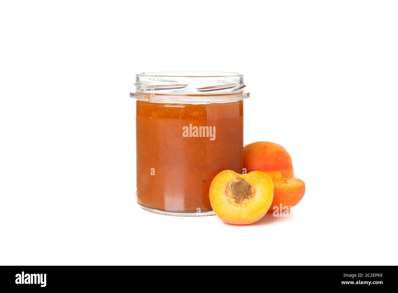 Glass jar with apricot jam isolated on white background Stock Photo - Alamy