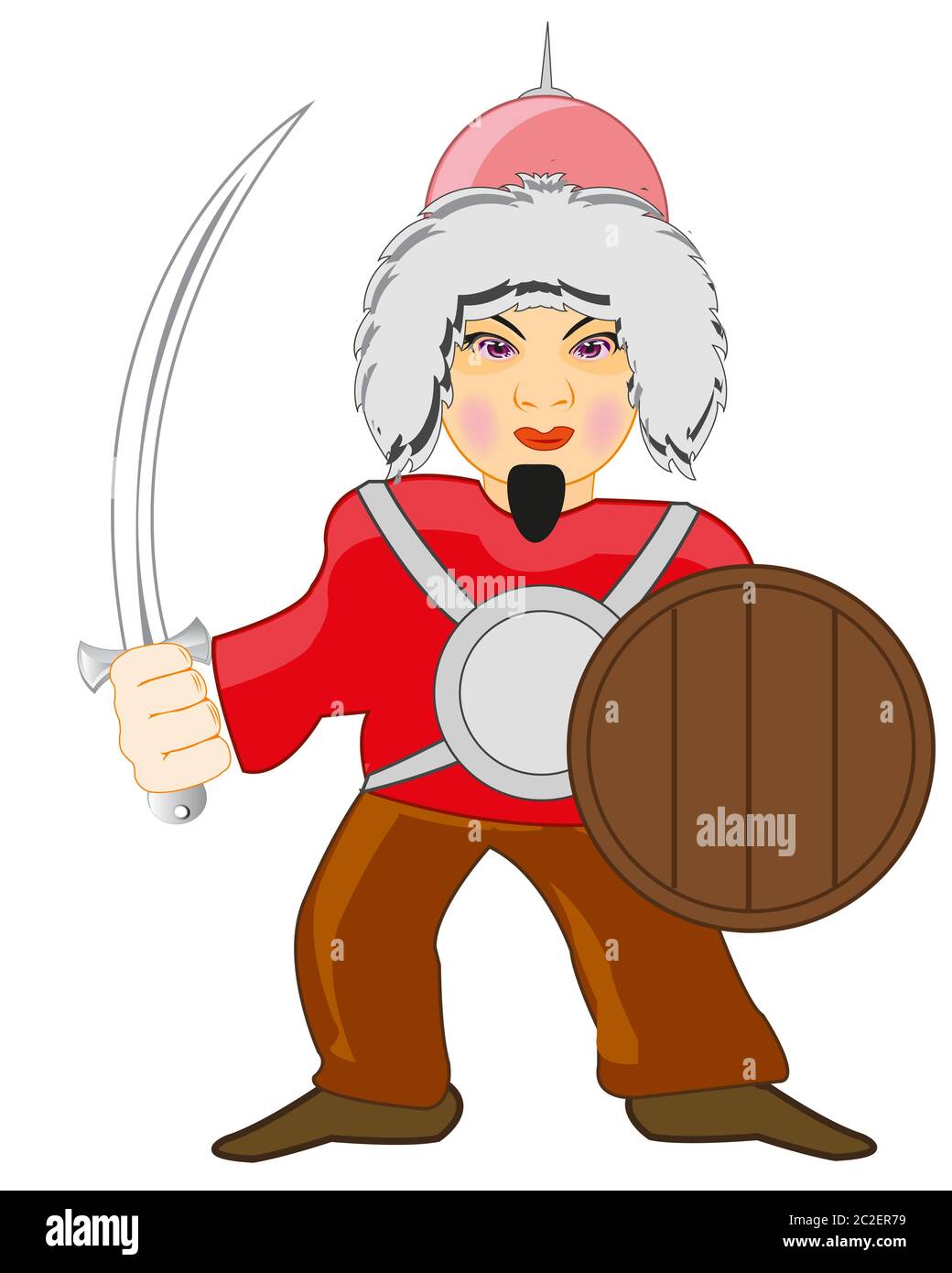 Vector illustration of the cartoon of the old-time mongolian warrior Stock Photo
