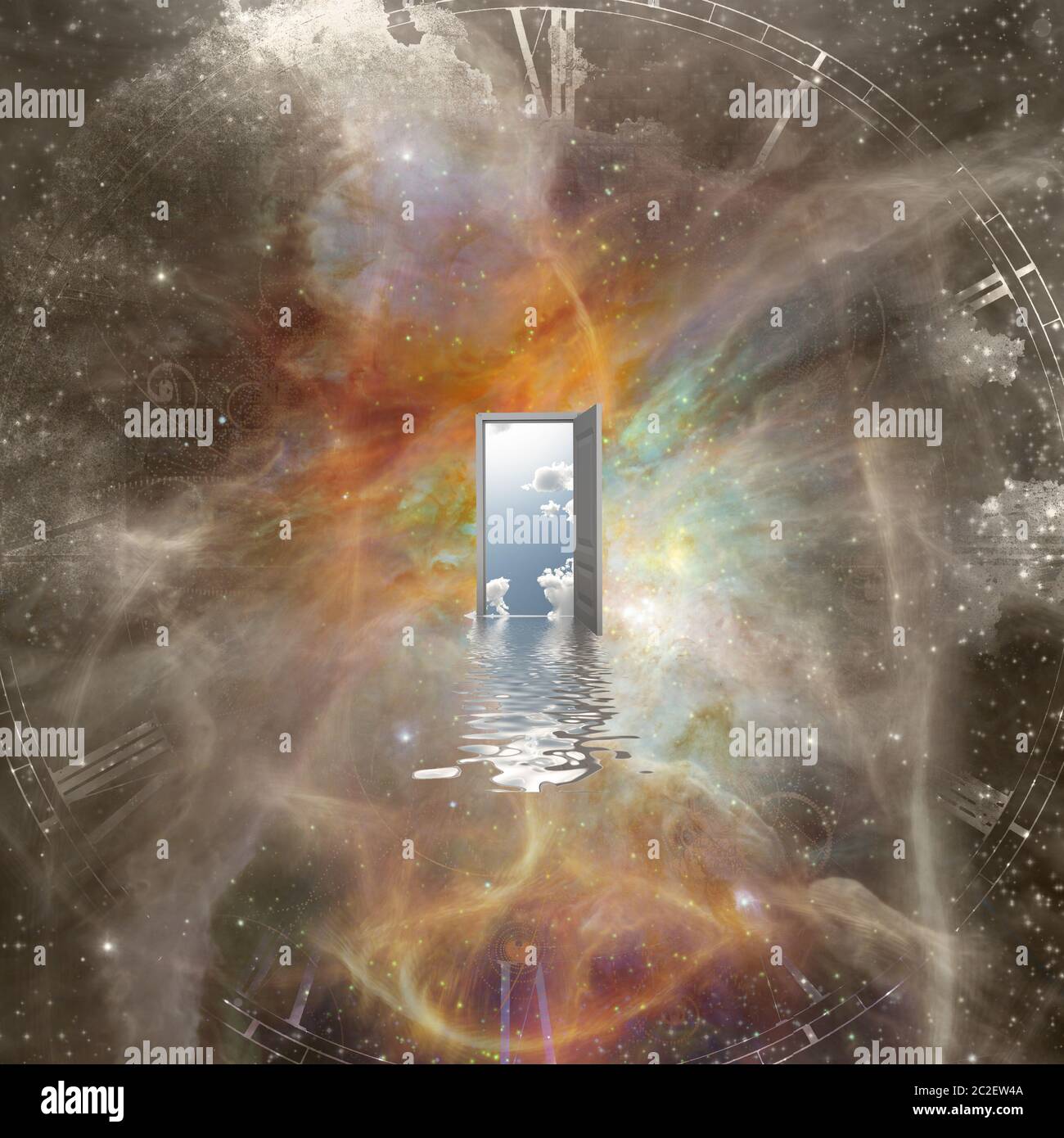 Open door in abstract space Stock Photo