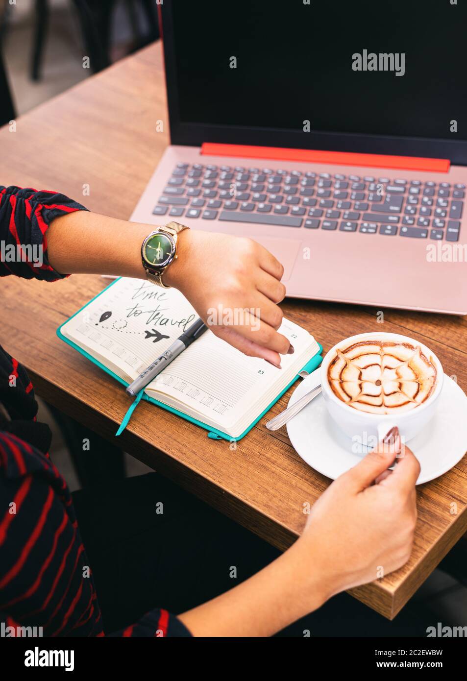 checking the time, agenda in process, work anywhere Stock Photo