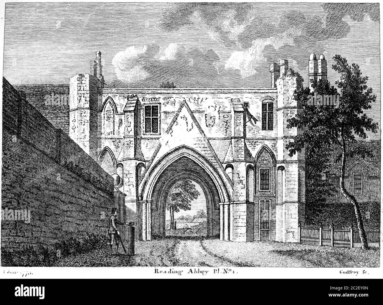 An engraving of Reading Abbey Berkshire 1 January 1773 scanned at high resolution from a book published in the 1770s. Believed copyright free. Stock Photo