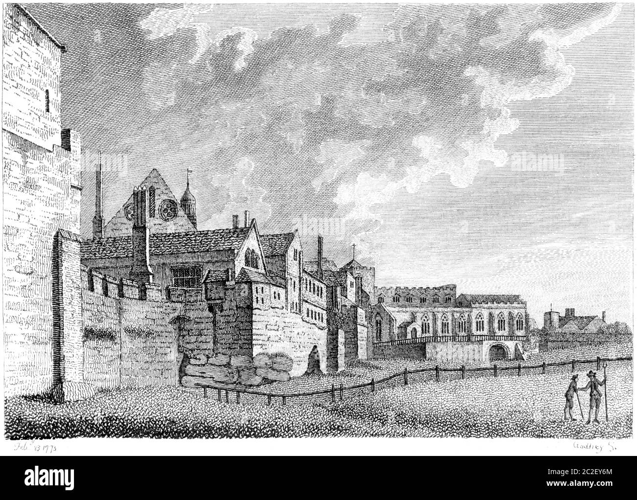 An engraving of Chester Castle February 23 1773 scanned at high resolution from a book published in the 1770s.  Believed copyright free. Stock Photo