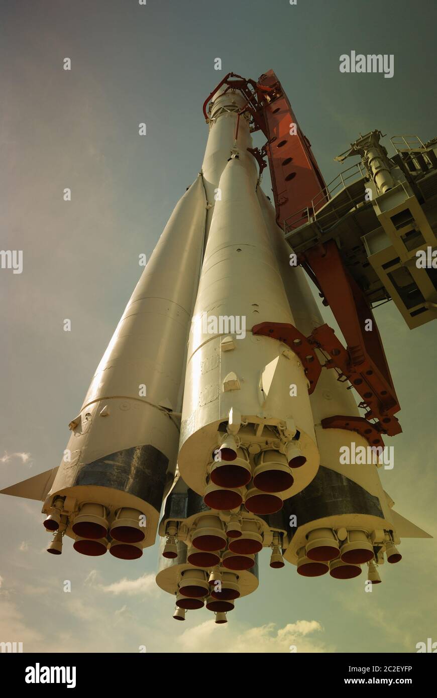monument of space rocket with bicolor filter Stock Photo