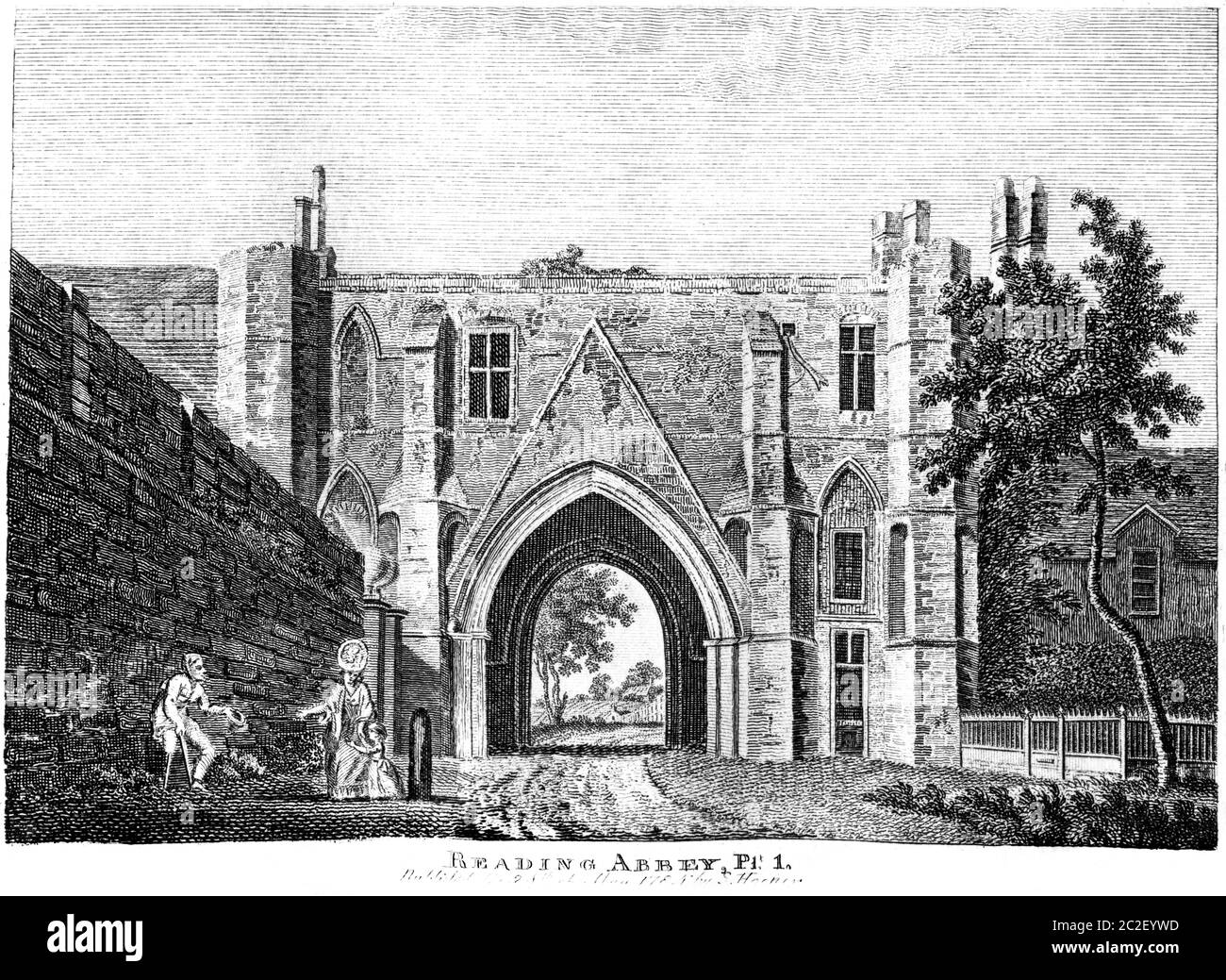 An engraving of Reading Abbey 24th May 1784 scanned at high resolution from a book published in the 1780s. Believed copyright free. Stock Photo