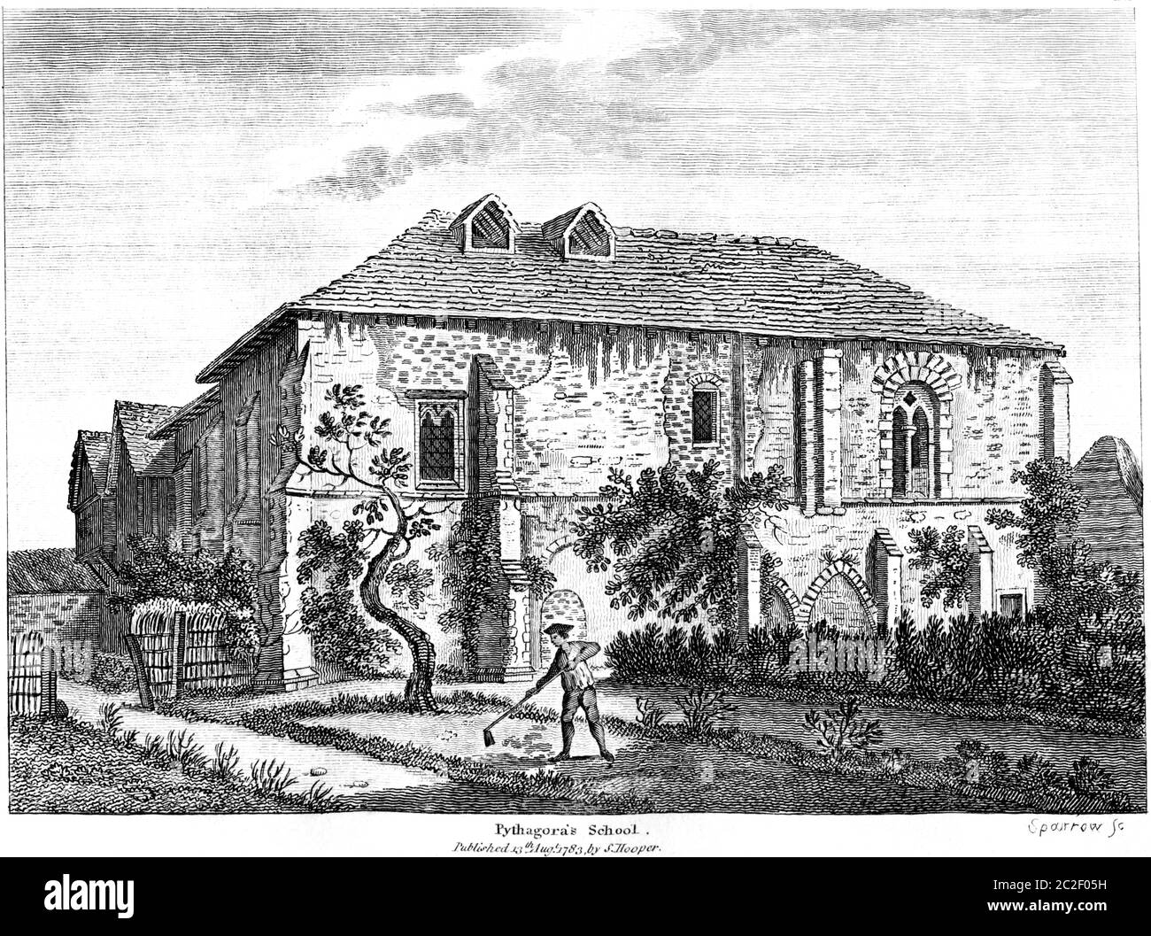 An engraving of Pythagoras School Cambridge 13th August 1783 scanned at high resolution from a book published in the 1780s.  Believed copyright free. Stock Photo