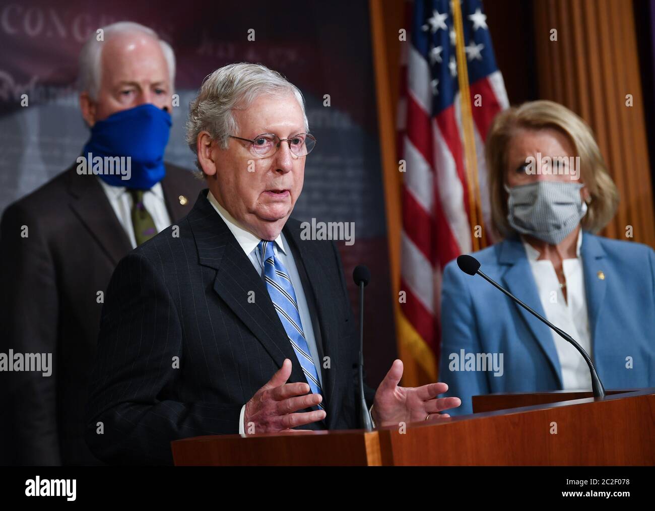 Washington, United States. 17th June, 2020. Senate Majority Leader Mitch McConnell of Ky speaks when they announce a Republican police reform bill on Capitol Hill in Washington, DC on Wednesday, June 17, 2020. The bill reforms policing in the United States and it includes provisions to stop police misconduct and the use of excessive force. Photo by Kevin Dietsch/UPI Credit: UPI/Alamy Live News Stock Photo