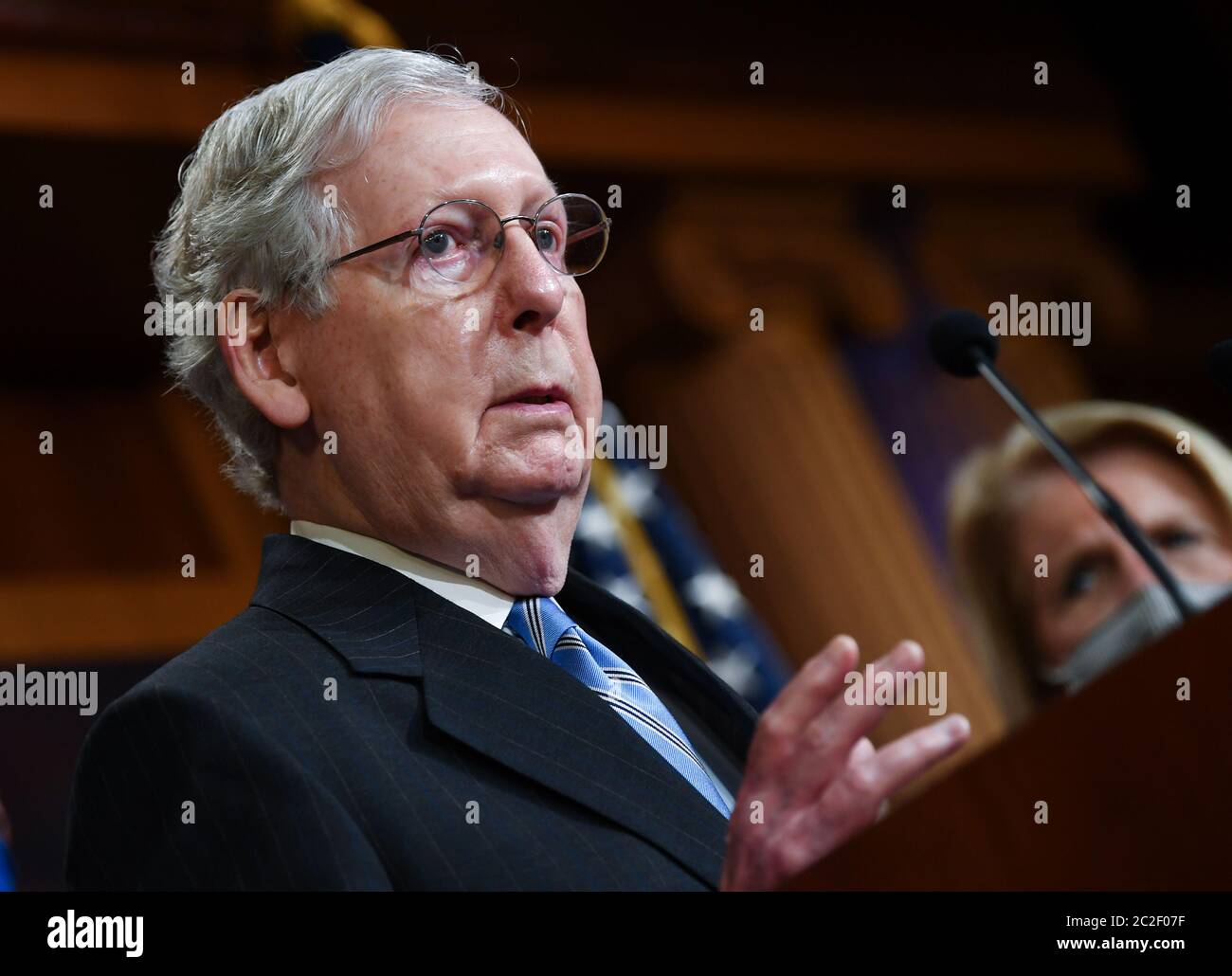 Washington, United States. 17th June, 2020. Senate Majority Leader Mitch McConnell of Ky speaks when they announce a Republican police reform bill on Capitol Hill in Washington, DC on Wednesday, June 17, 2020. The bill reforms policing in the United States and it includes provisions to stop police misconduct and the use of excessive force. Photo by Kevin Dietsch/UPI Credit: UPI/Alamy Live News Stock Photo