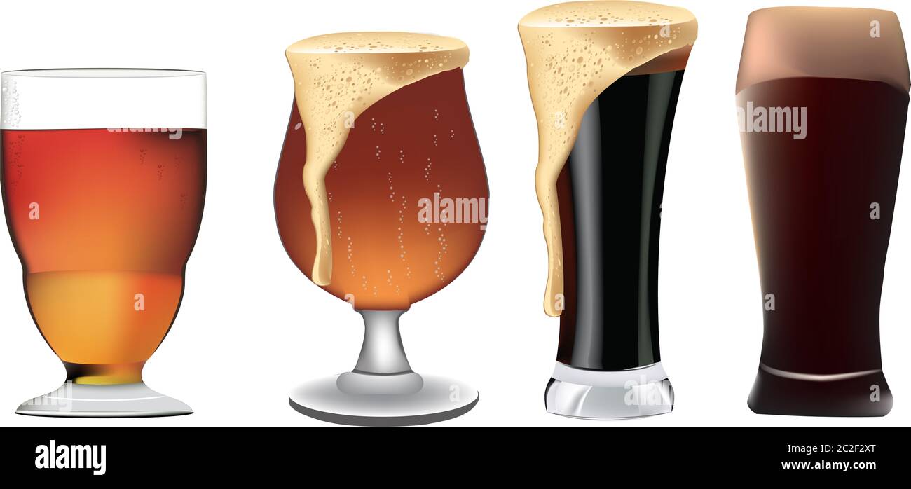 beer glasses of various qualities and colors Stock Photo