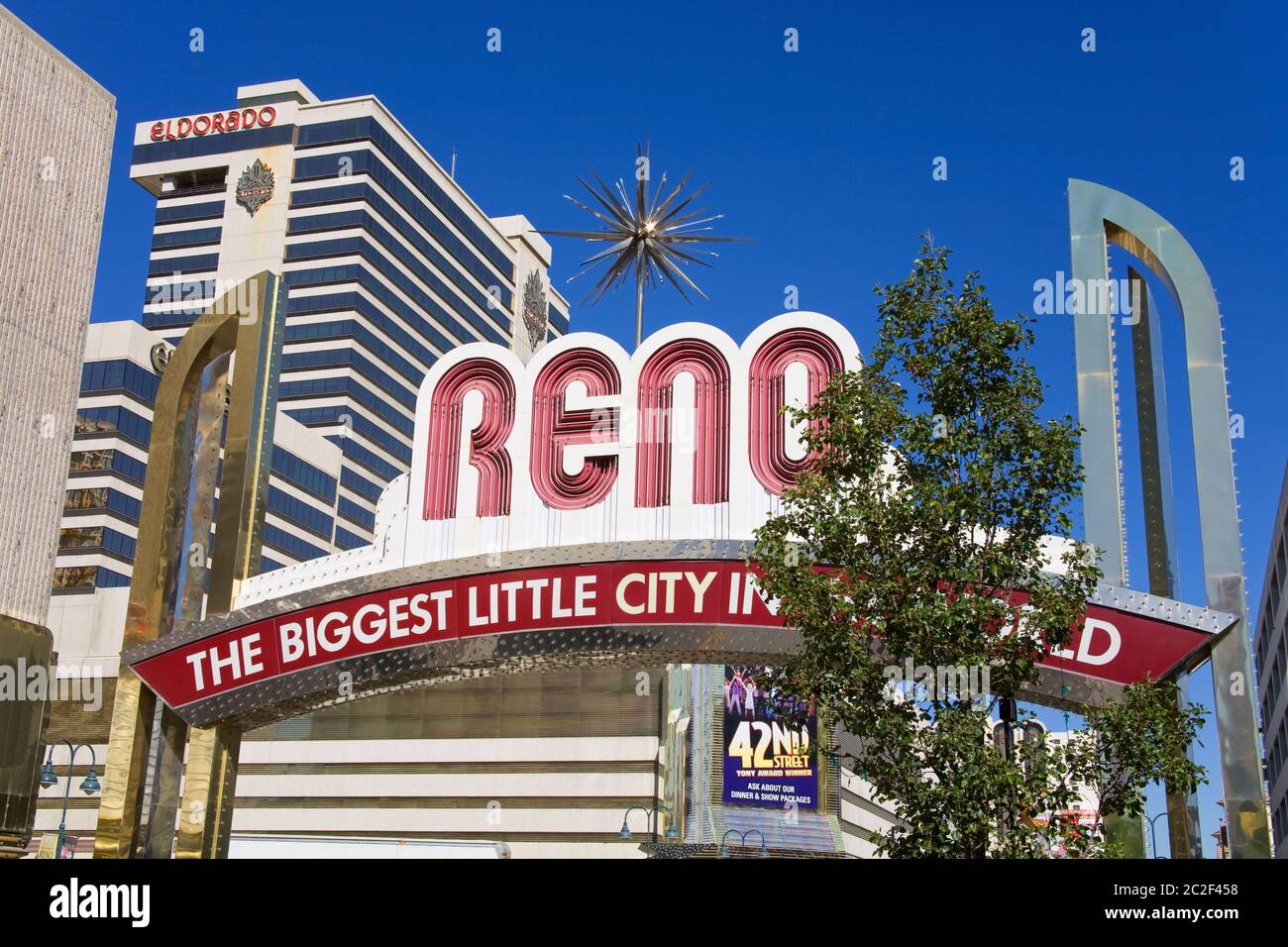 Eldorado Casino & the Reno Arch on Virginia Street, Reno, Nevada, USA Stock Photo