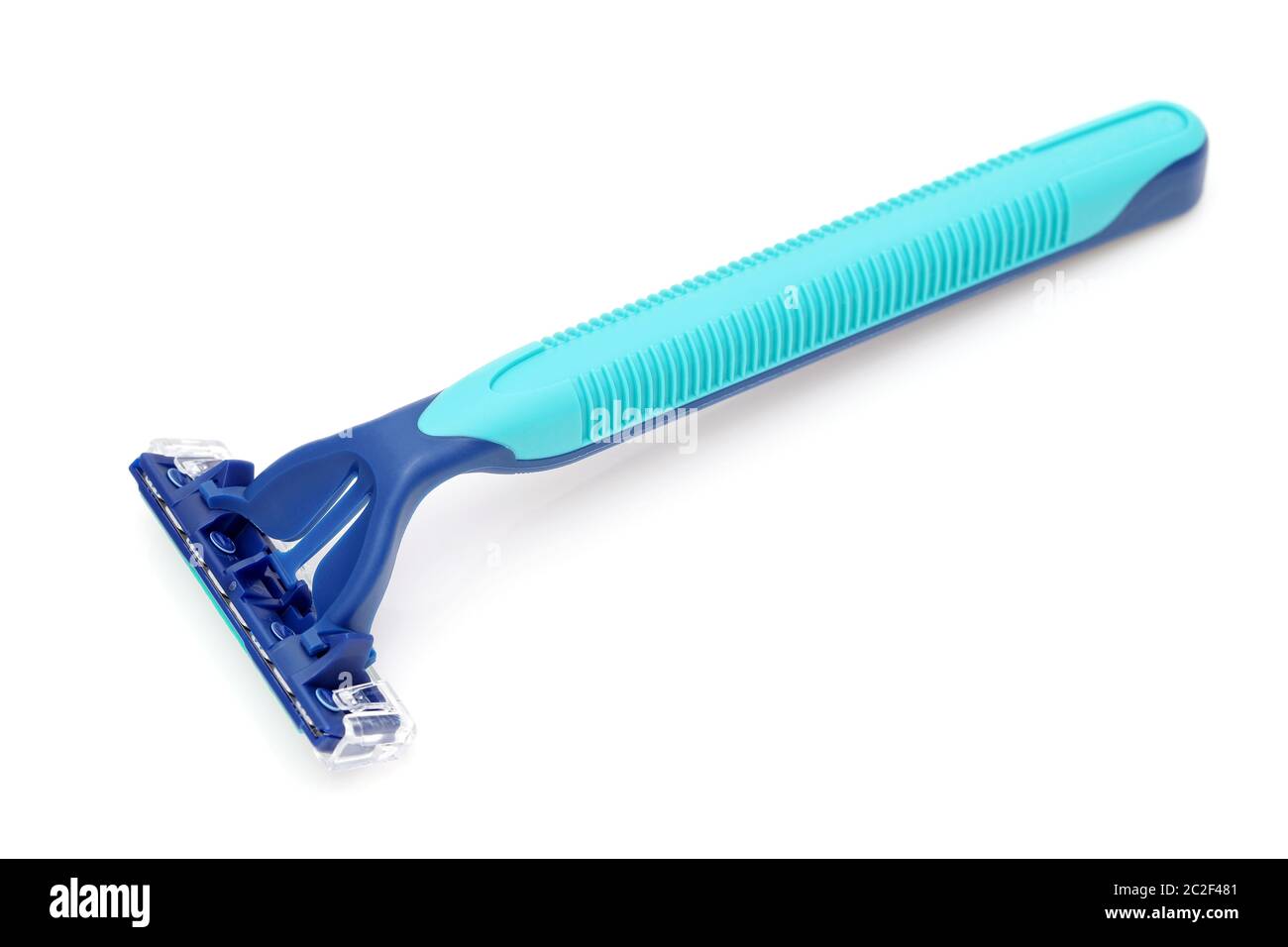 blue disposable shaving razor on white background Stock Photo