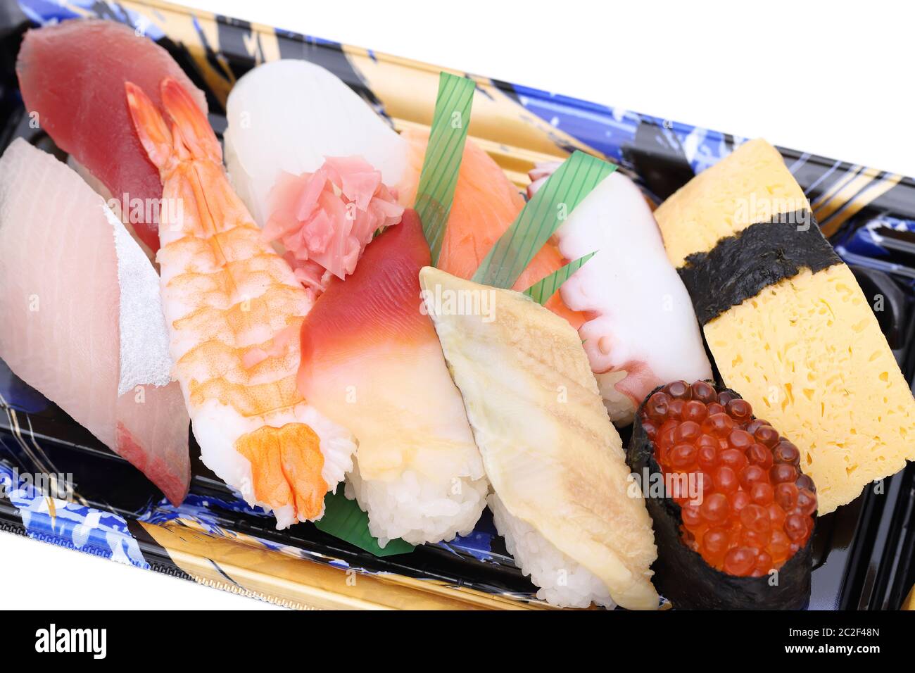 Japanese sushi bento, lunch pack on white background Stock Photo