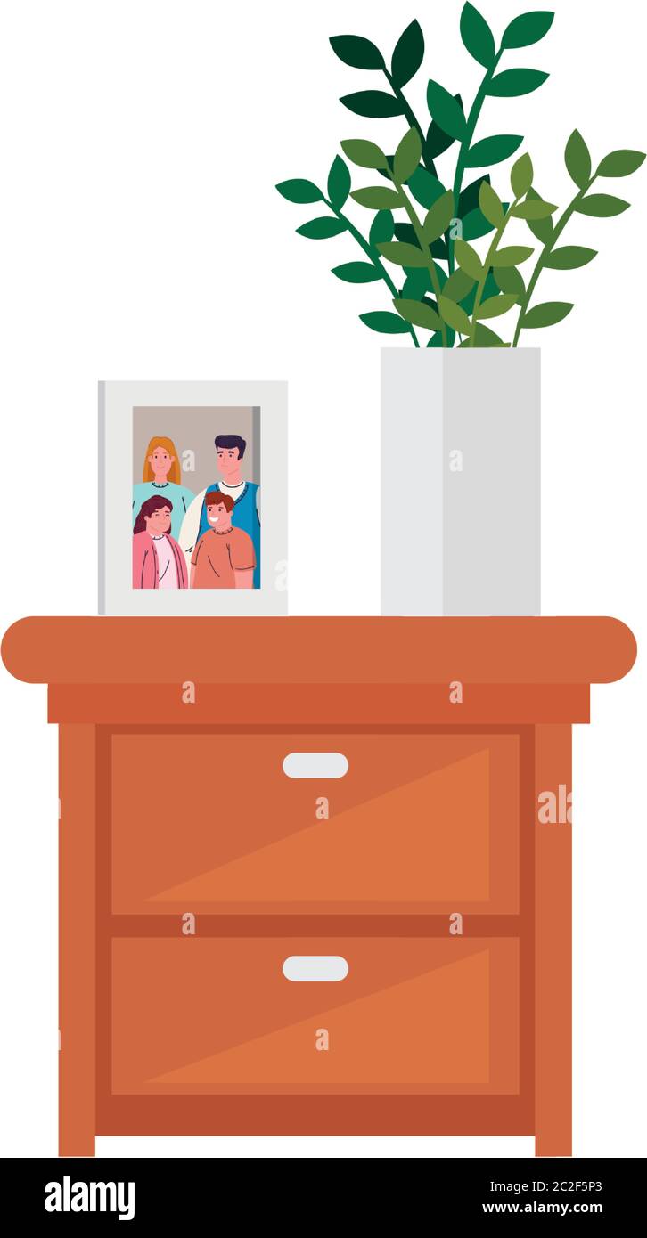 photo family with pot plant in wooden drawer on white background Stock ...