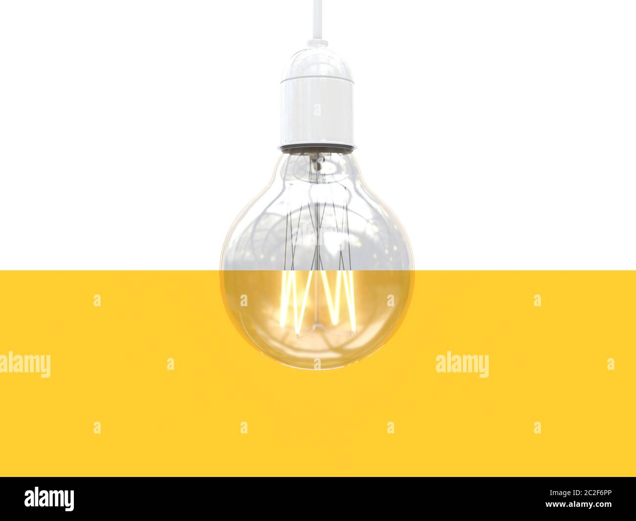 Edison's light bulb on and off. Image of an incandescent lamp divided