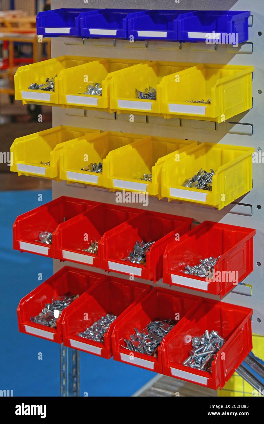 Colourful Plastic Sorting Bins With Bolts and Nuts Parts Stock Photo - Alamy