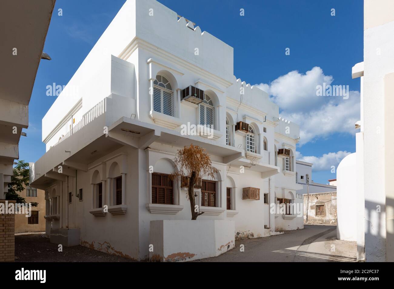 Typical Omani residential building in town of Al Ayjah near Sur with