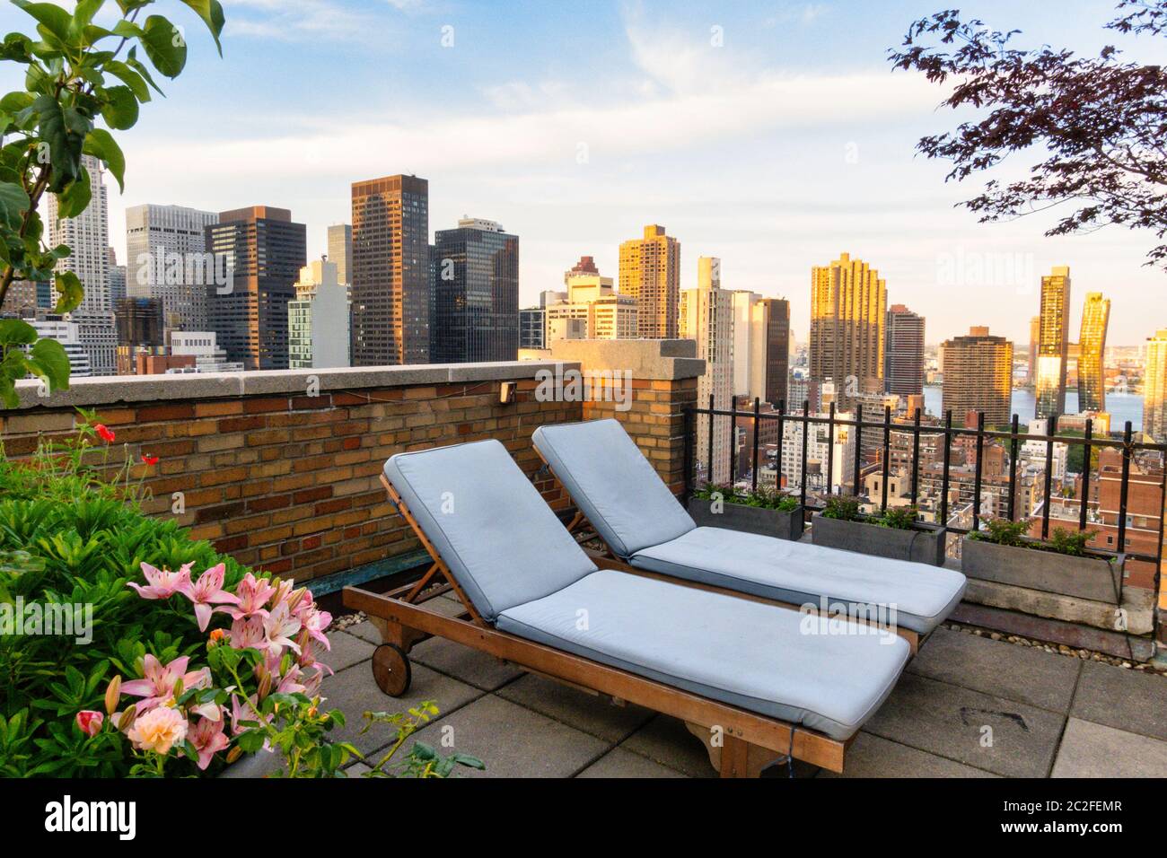 Urban Rooftop Garden, NYC Stock Photo