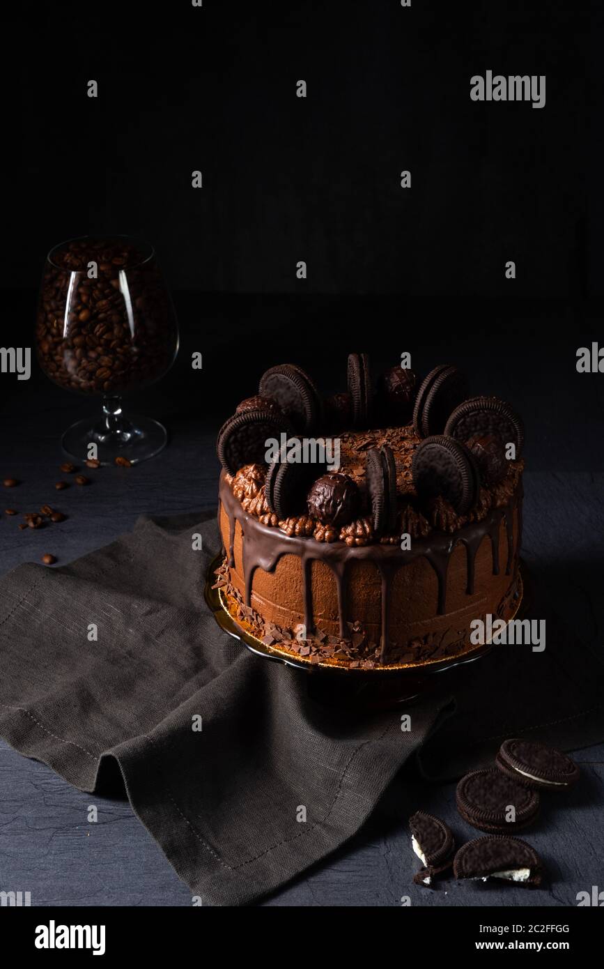 delicious chocolate pie with biscuits Stock Photo