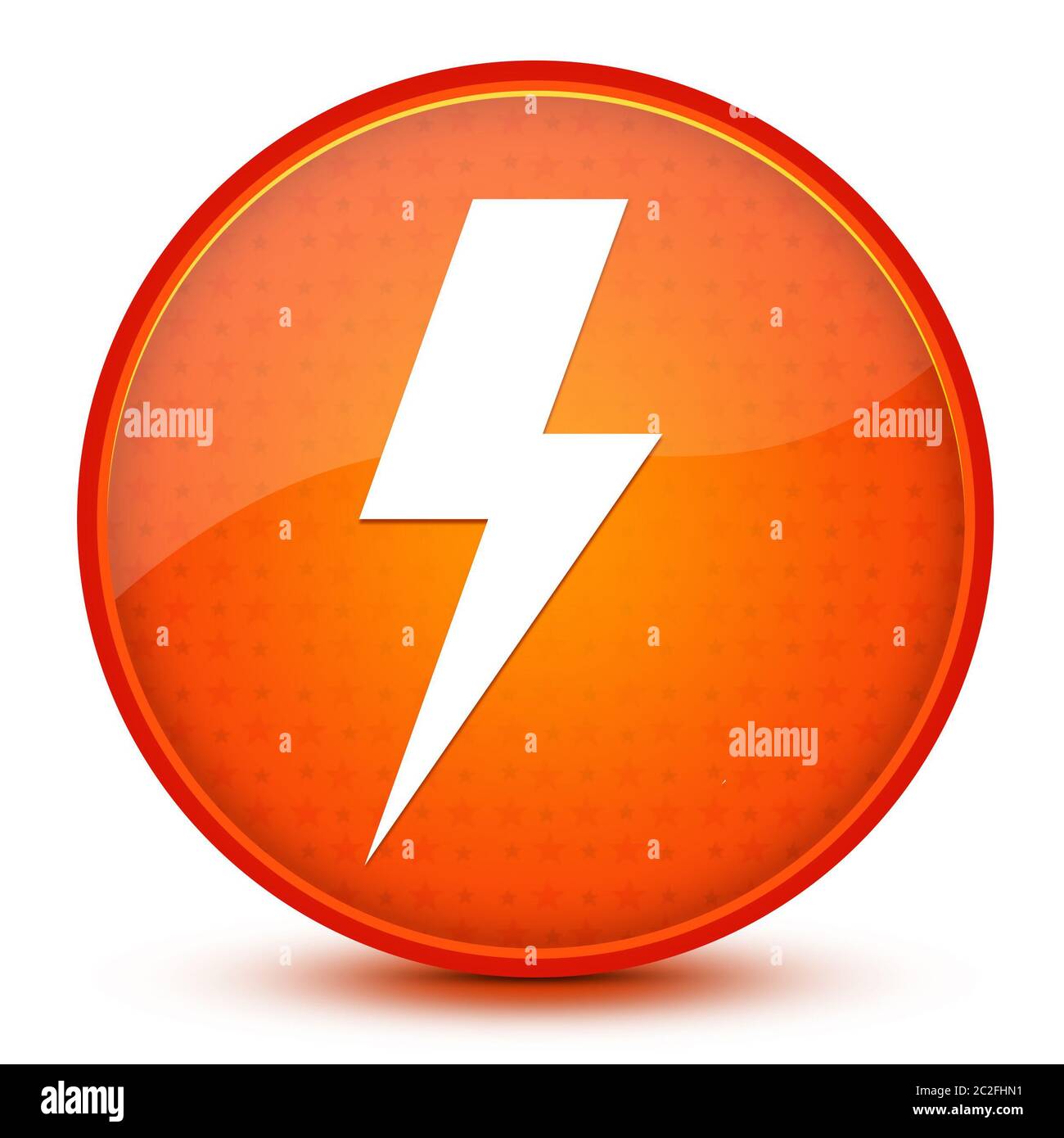Lightning bolt icon isolated on glossy star orange round button ...