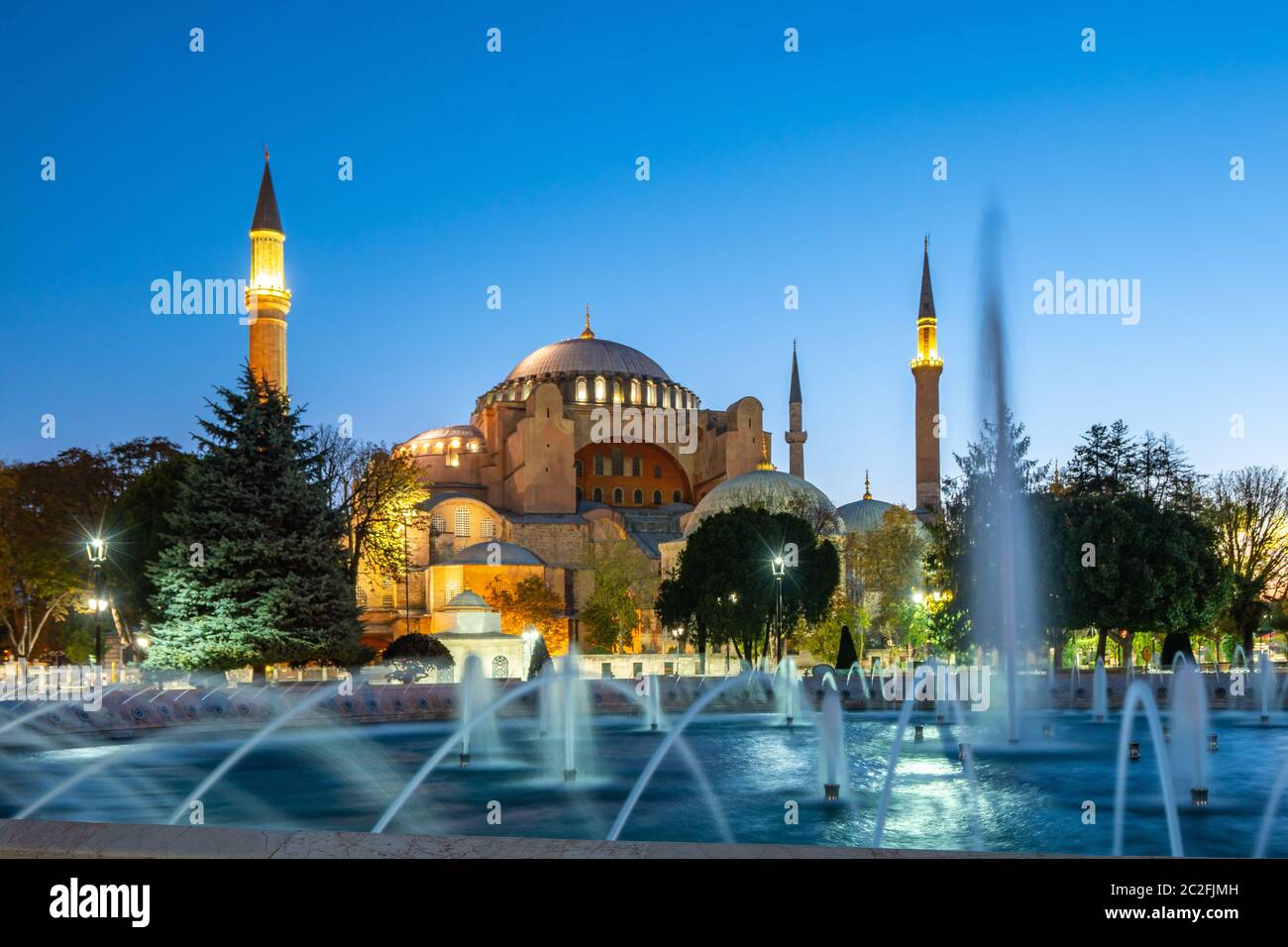 Night of Ayasofya and fountain in Istanbul city, Turkey Stock Photo