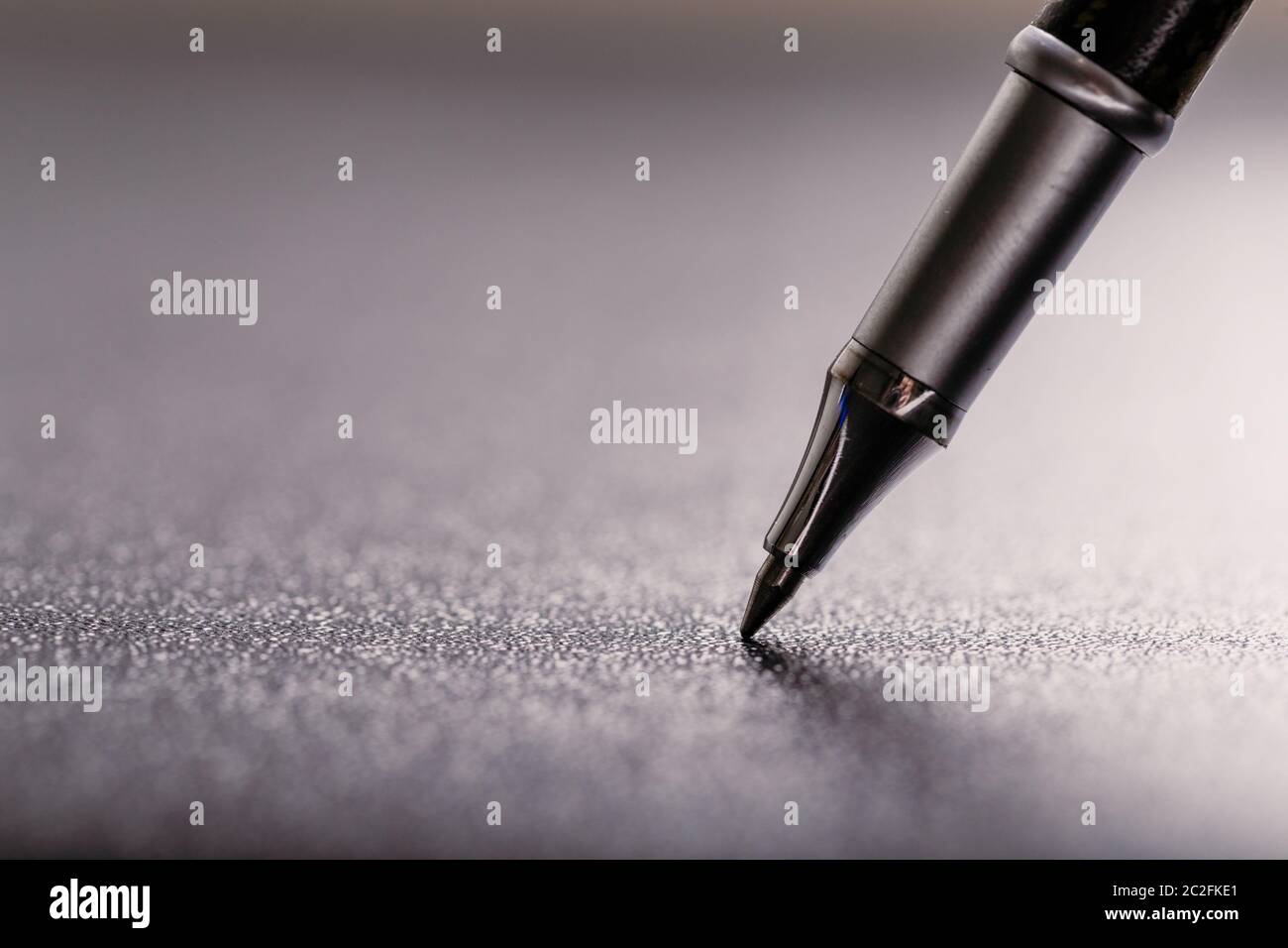 automatic plastic ballpoint pen with clipping path on black background. close up. Stock Photo