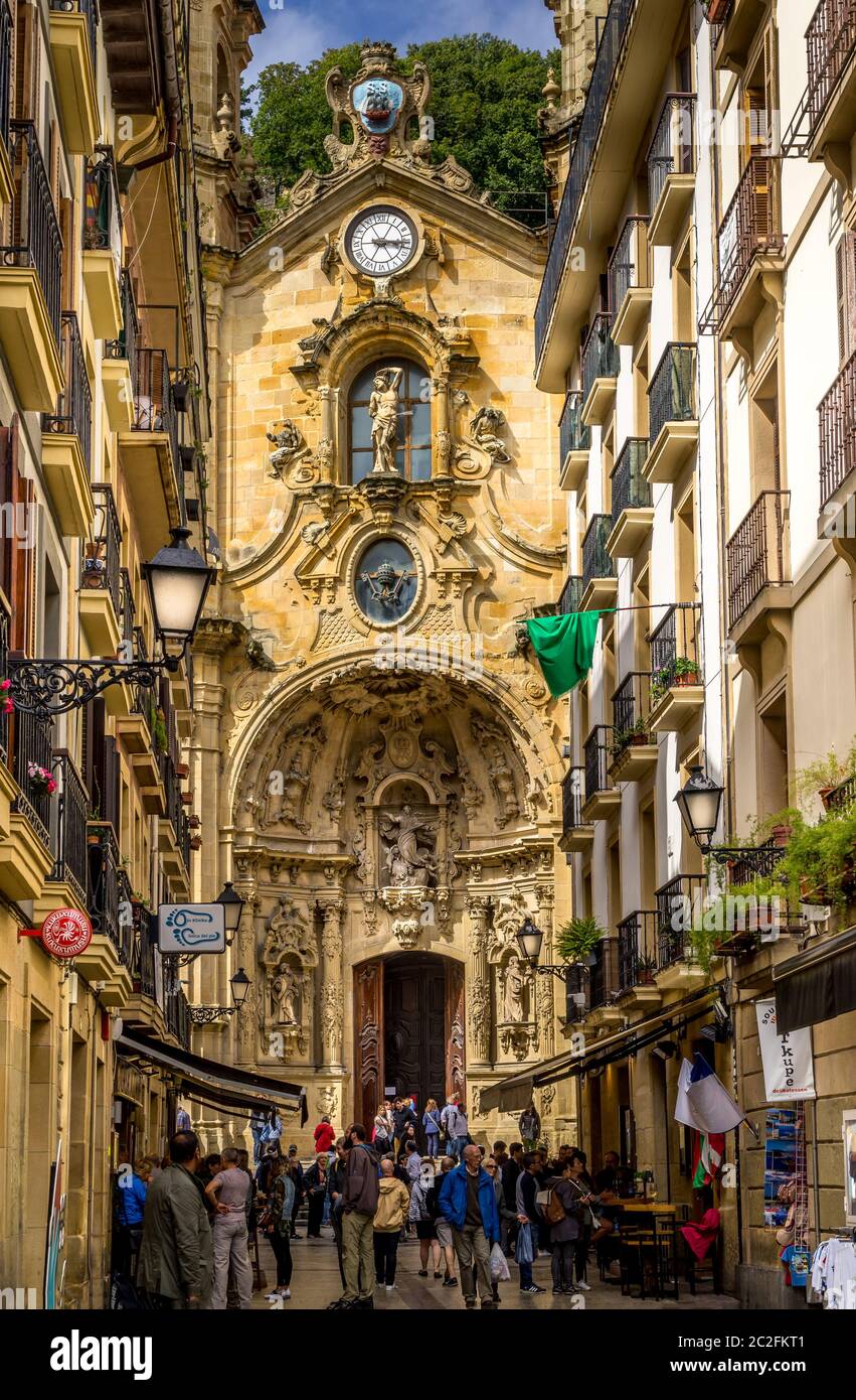 San Sebastian, Spain - Sept 11, 2017. Frontage of St Mary of Chorus ...
