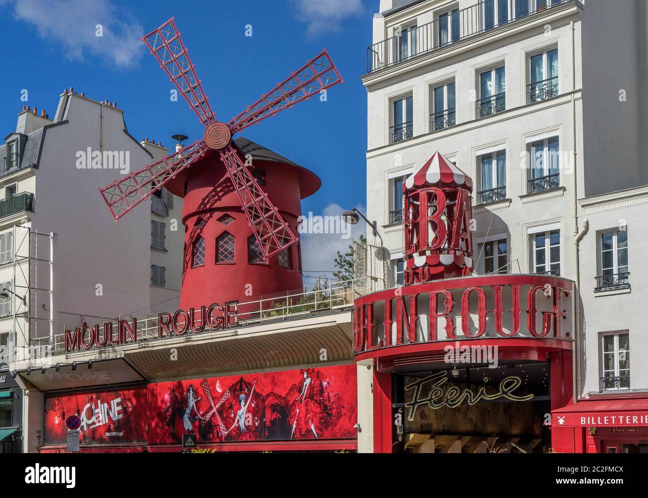 Paris, France-Sept 15, 2017. Moulin Rouge Famous cabaret in Paris, located in the red light district of Pigalle. Famous touristic place and travel des Stock Photo