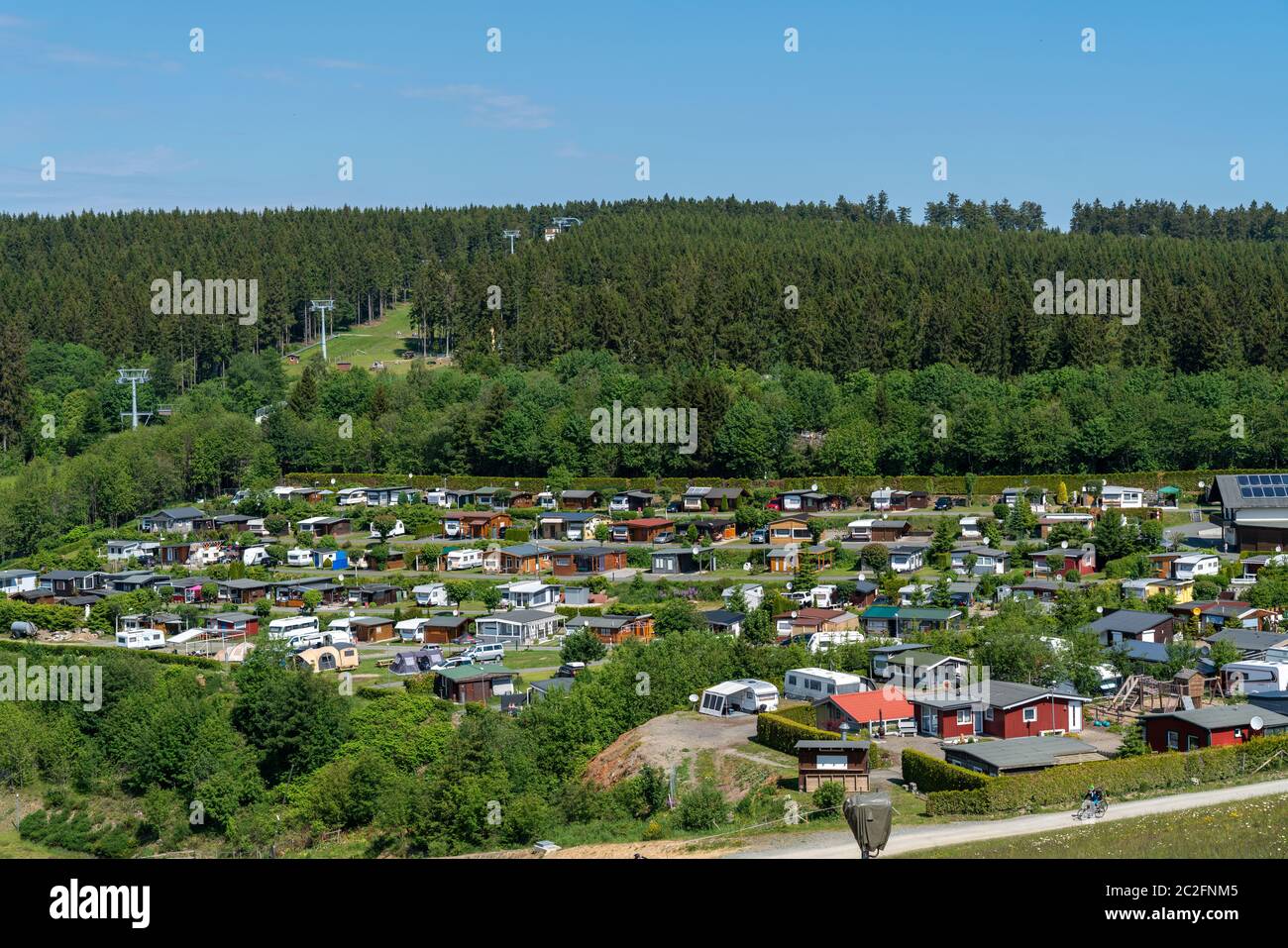 Camping ground Winterberg, at the Bikepark, on the Kappe Berg, many  permanent campers, NRW, Germany Stock Photo - Alamy