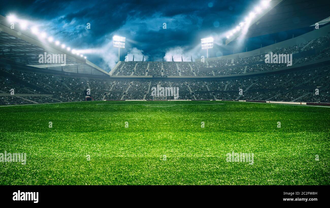 Football stadium with the stands full of fans waiting for the night ...