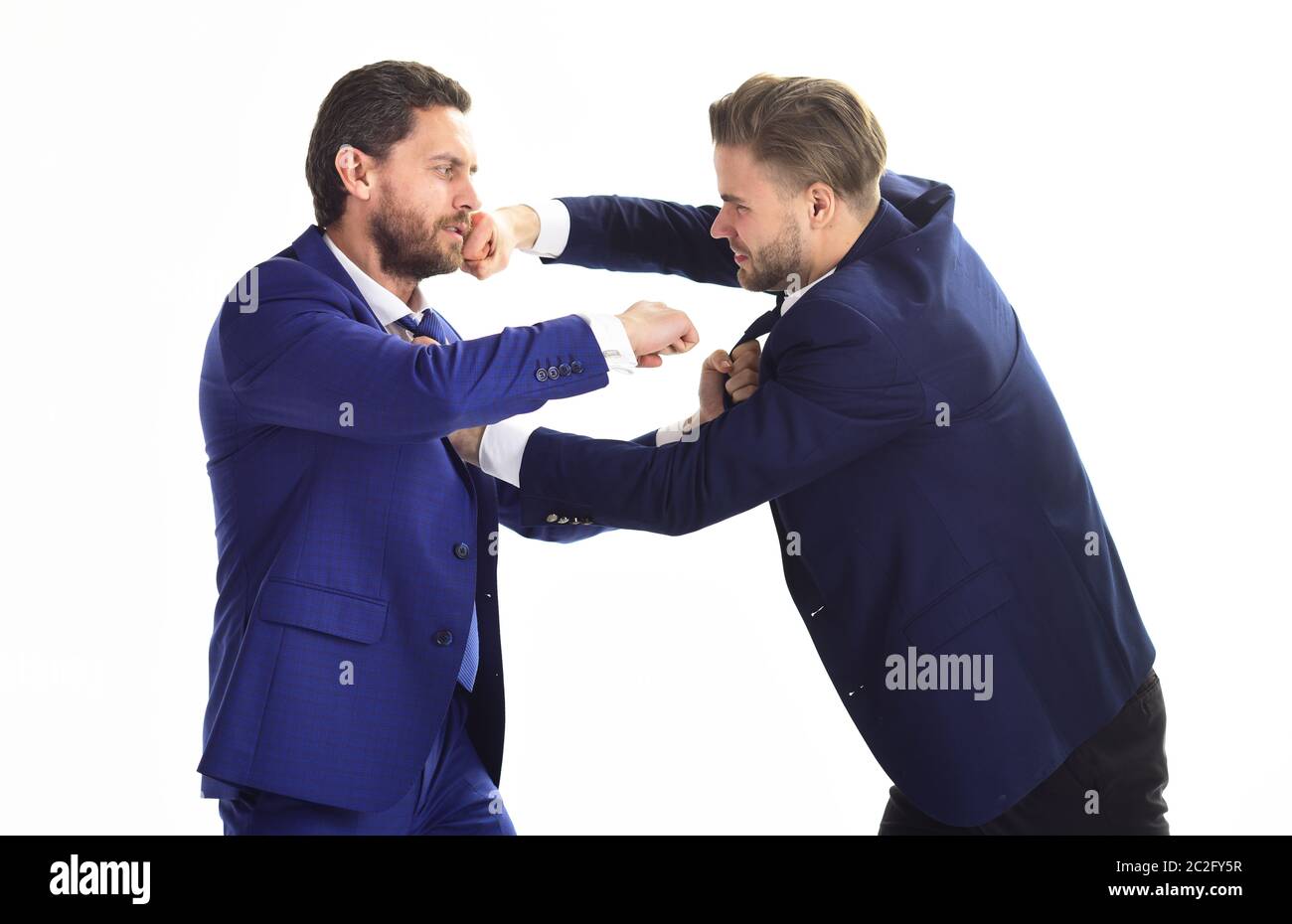 Businessman and politician fighting. Conflict of interest, business