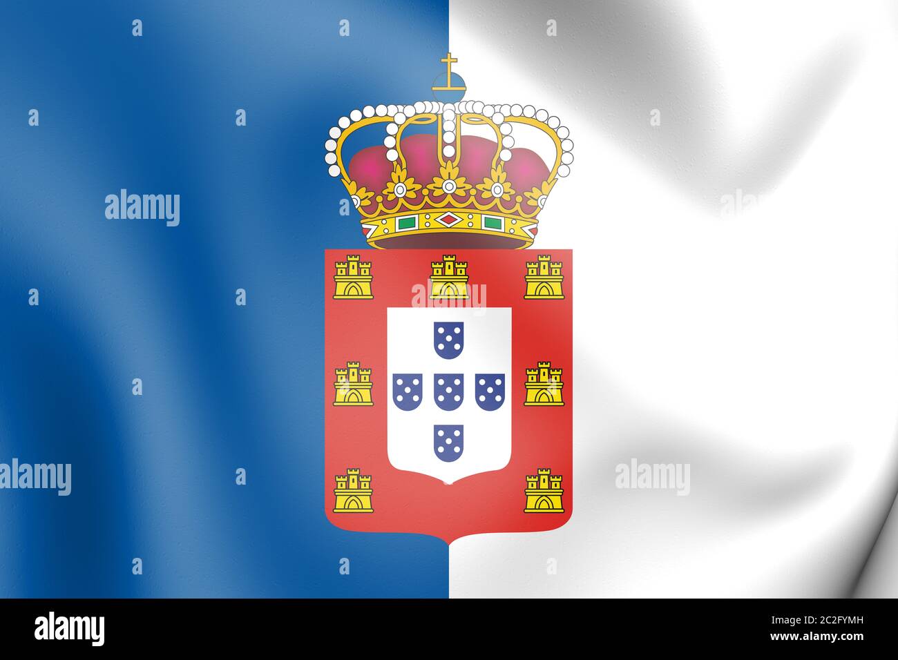 3D Flag of Portugal (1830-1910). 3D Illustration. Stock Photo