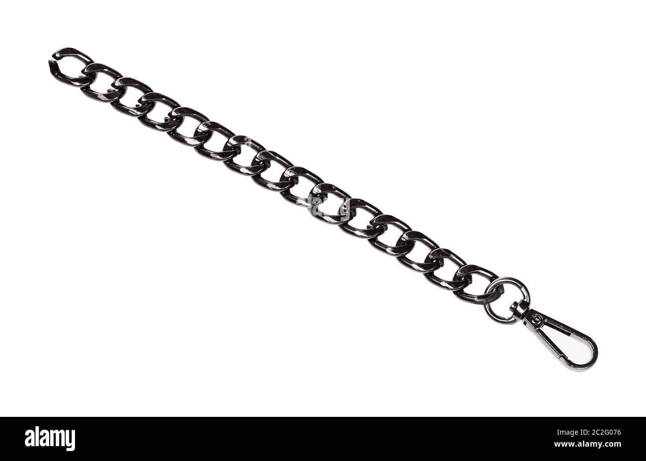 piece of black chain with carabiner isolated on white background Stock Photo