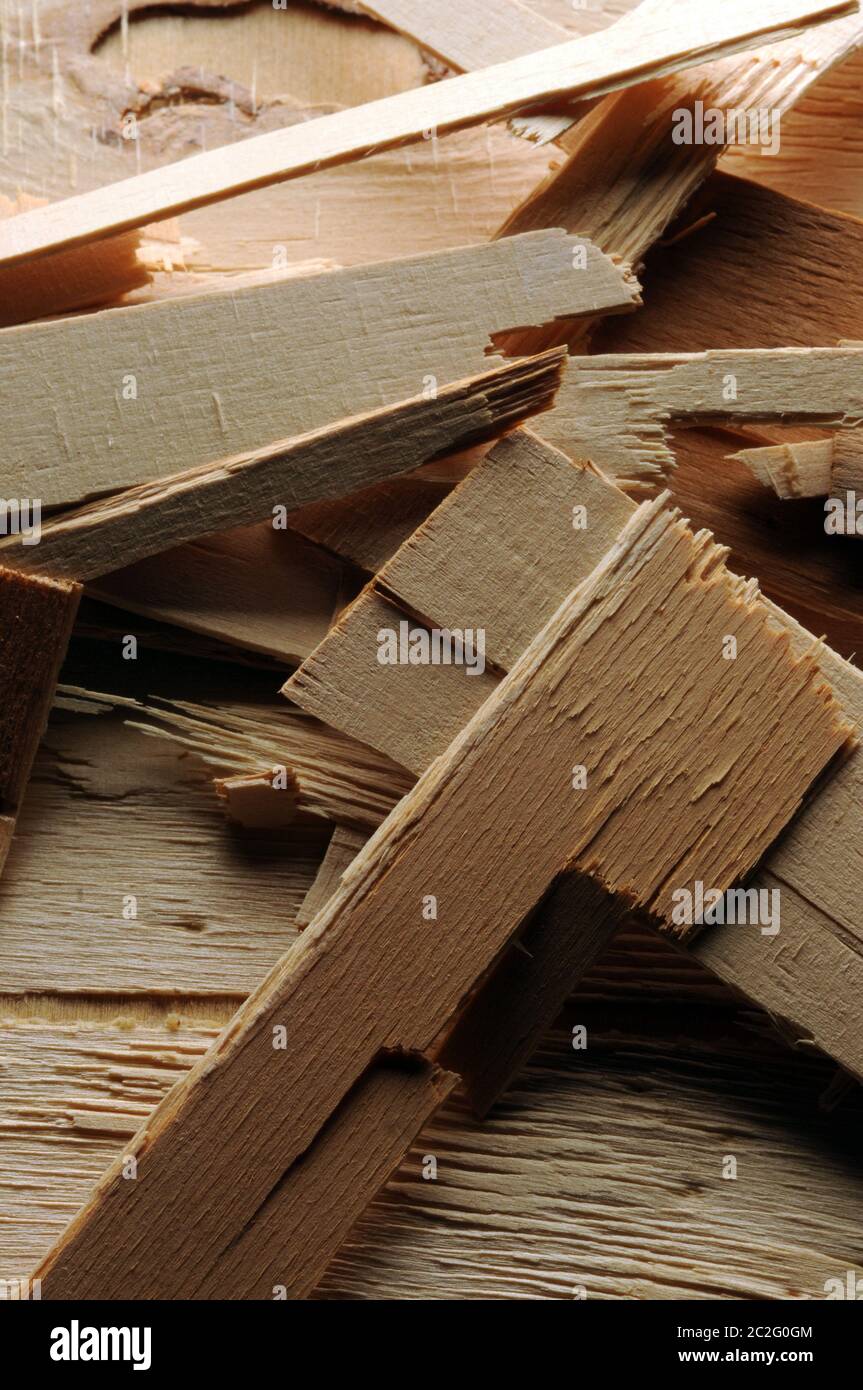 Wood to be recycled for pellets Stock Photo