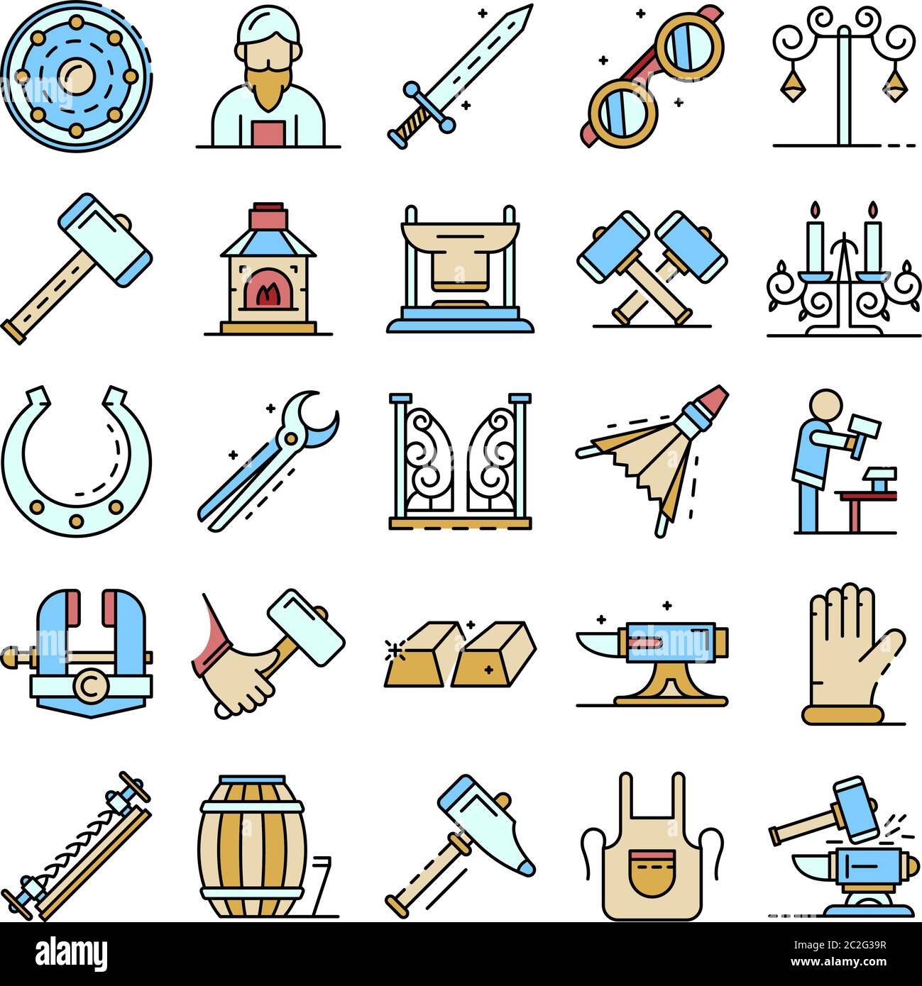 Anvil icon set line color vector Stock Vector